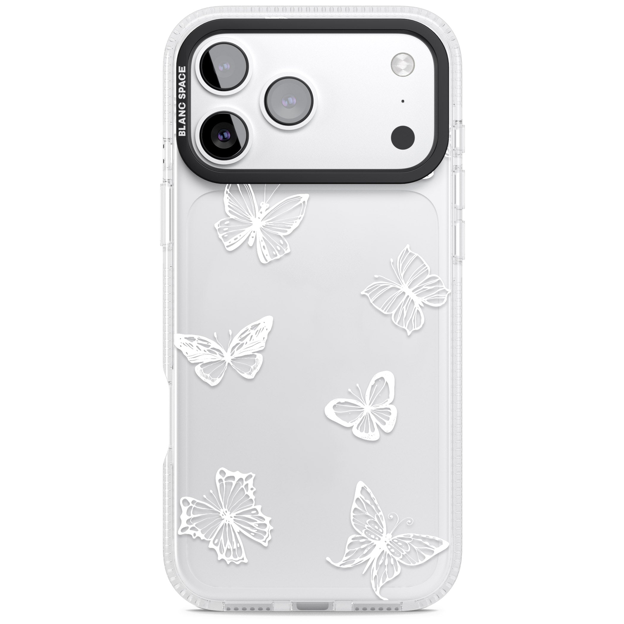 White Butterfly Line Pattern iPhone 17 Pro Max Impact Air Clear Phone Case