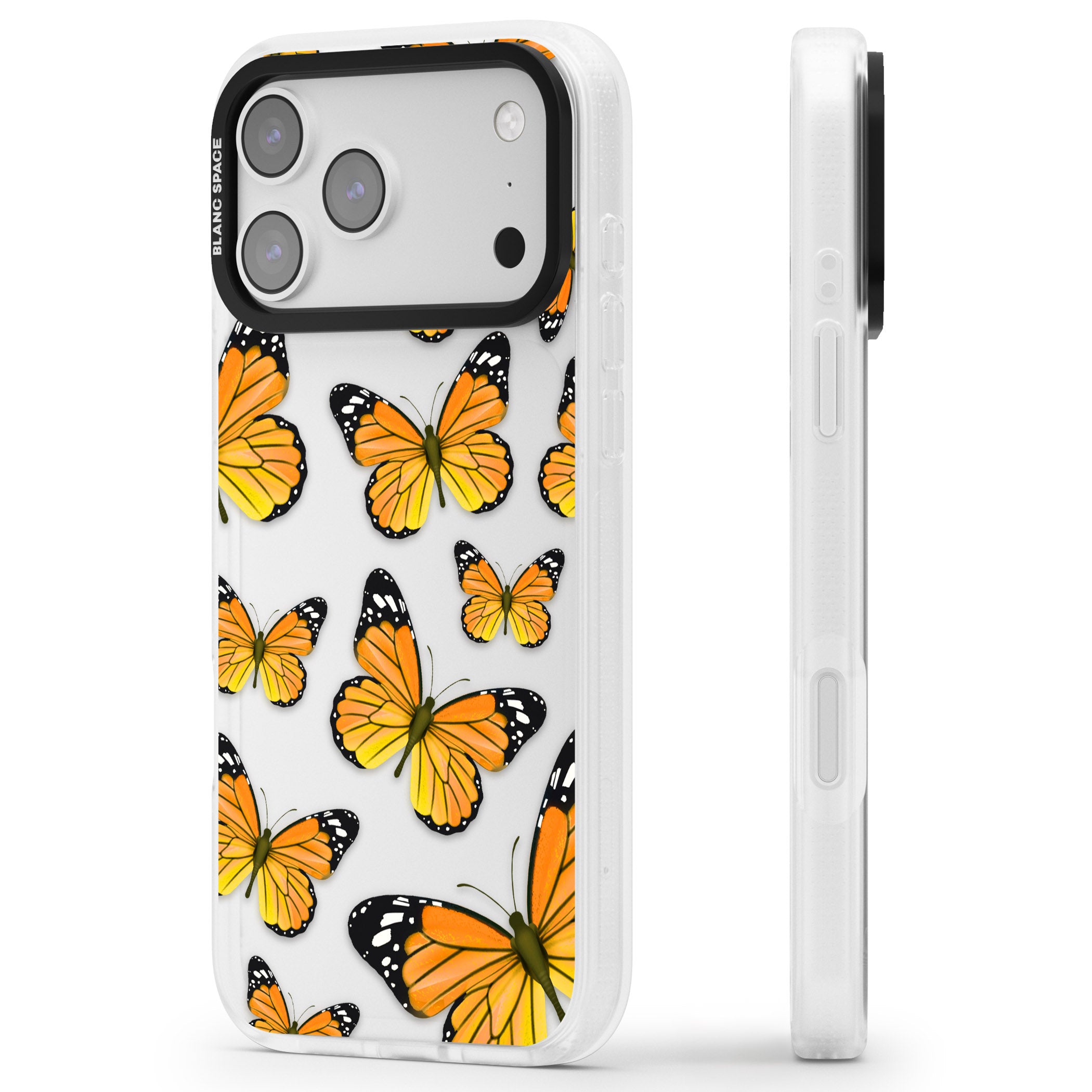 Sun Yellow Butterflies iPhone 17 Pro Max Impact Air Clear Phone Case Side Profile