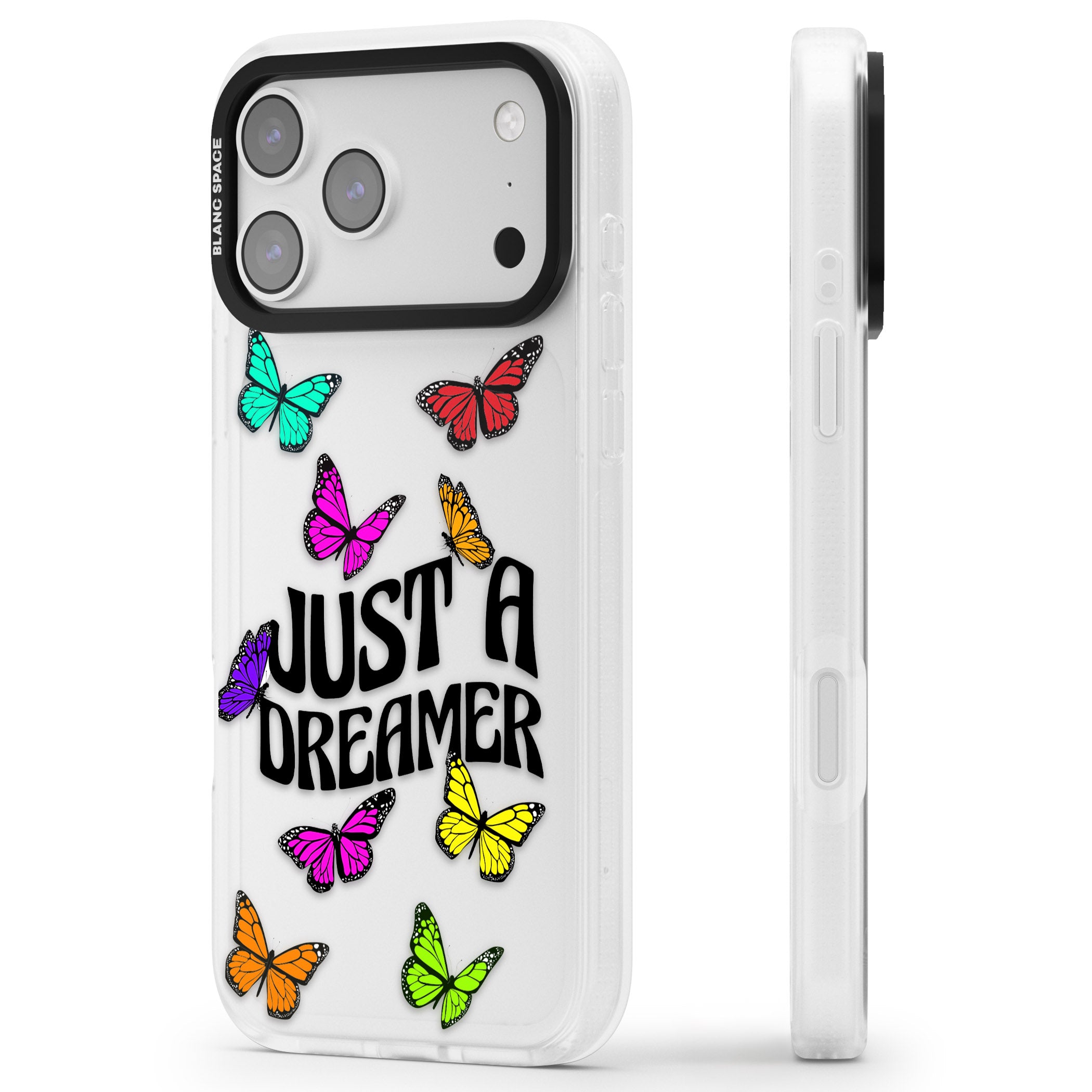 Just A Dreamer Butterfly iPhone 17 Pro Max Impact Air Clear Phone Case Side Profile