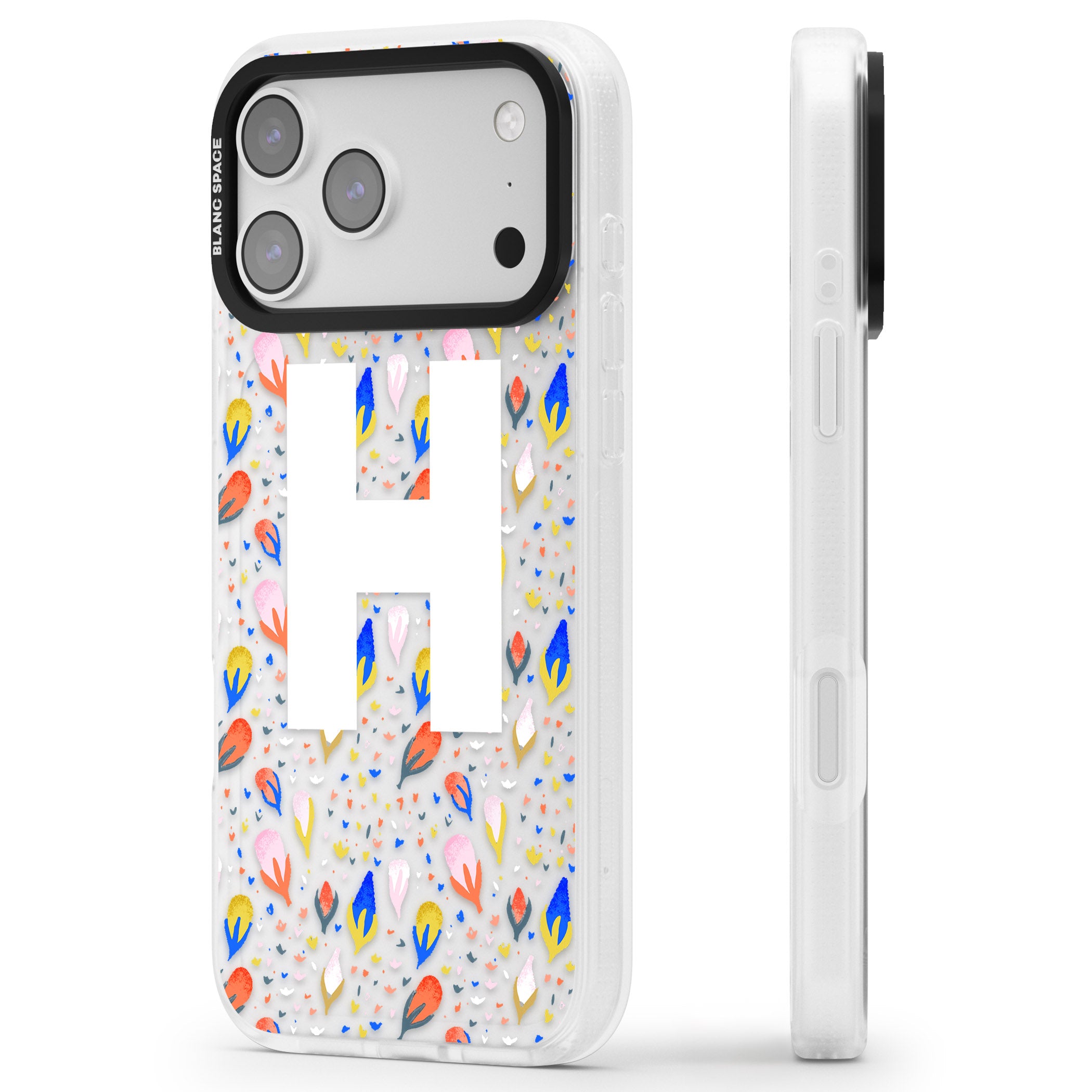 Personalised Abstract Floral Initial iPhone 17 Pro Max Impact Air Clear Phone Case Side Profile
