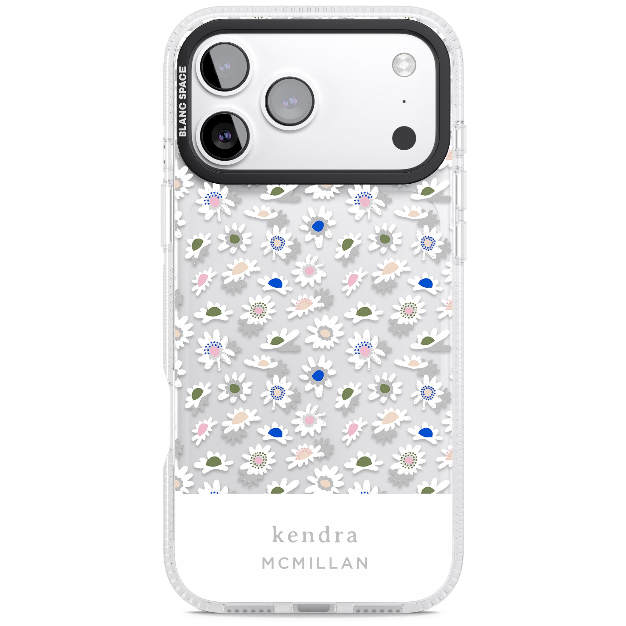 Personalised Grey & White Daisies iPhone 17 Pro Max Impact Air Clear Phone Case