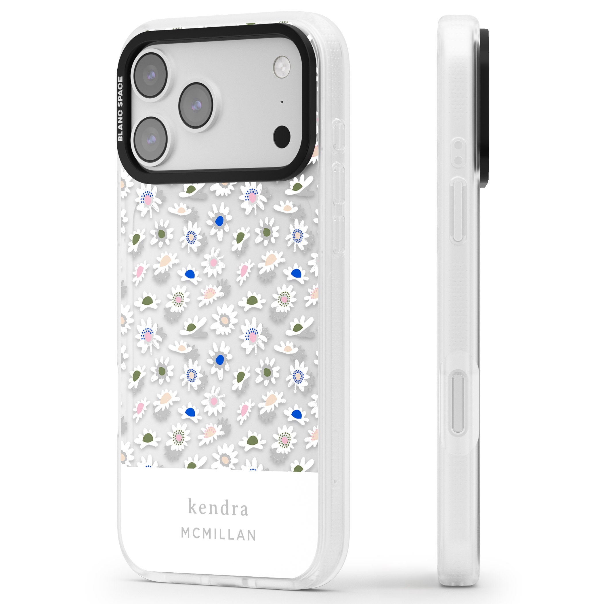 Personalised Grey & White Daisies iPhone 17 Pro Max Impact Air Clear Phone Case Side Profile