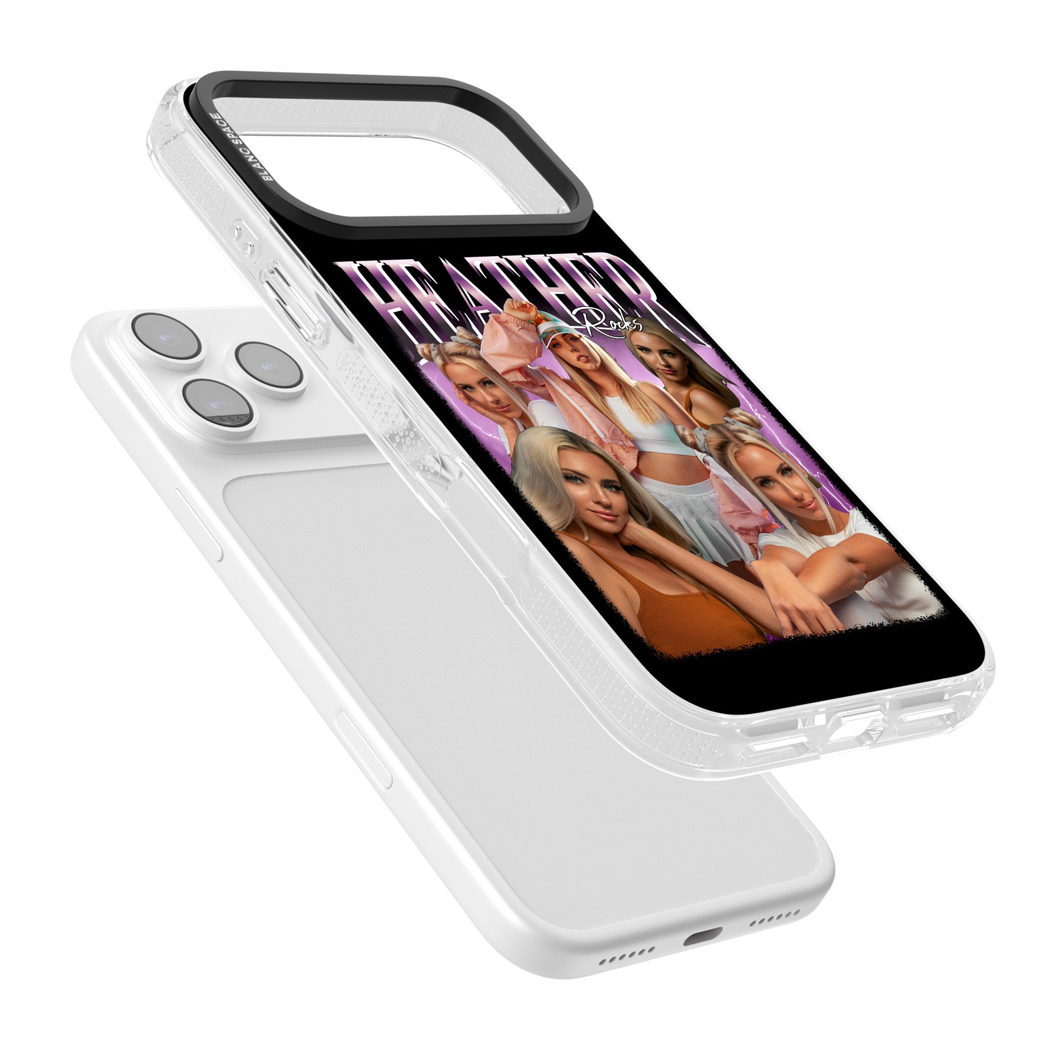 Personalised Airbrush Name & Photo Collage (Pink) iPhone 17 Pro Max Impact Air Clear Phone Case Colours