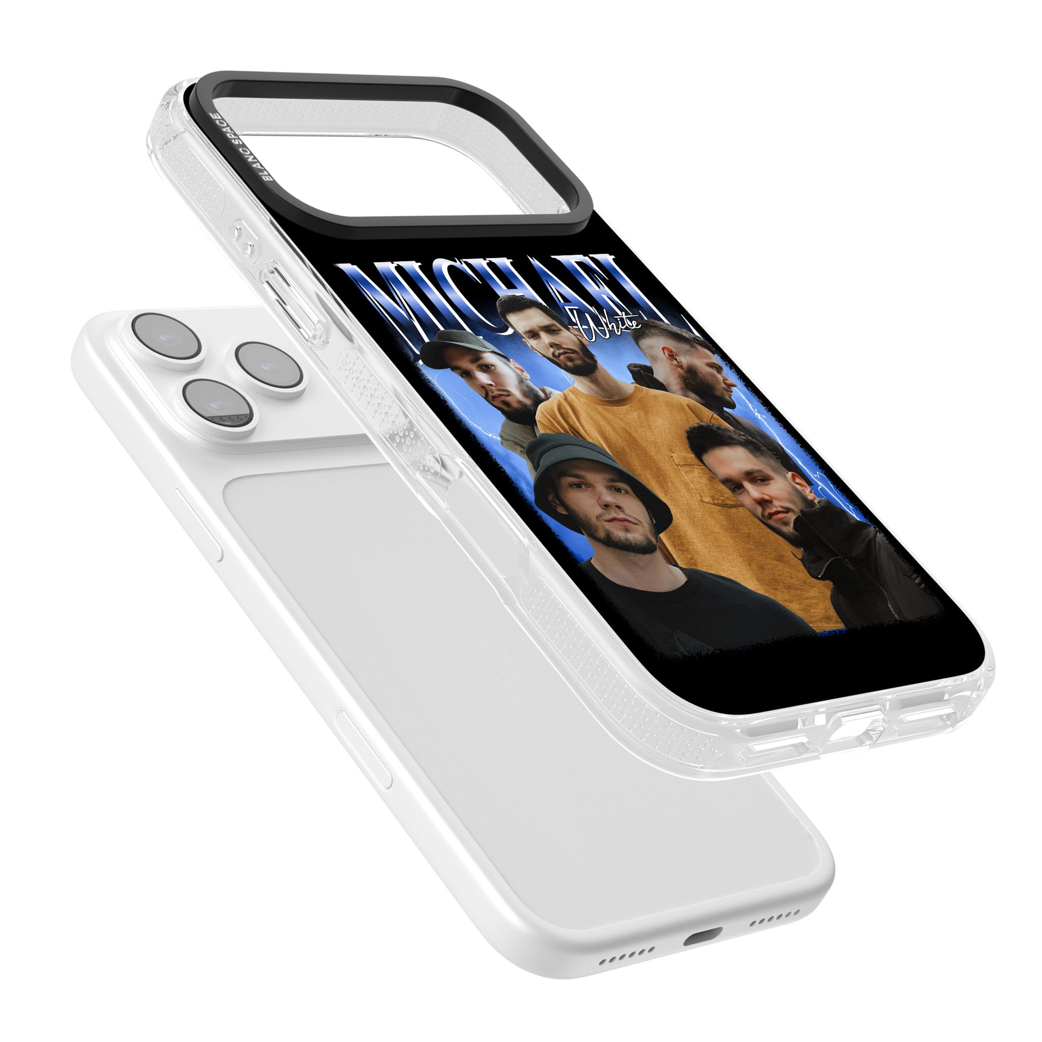 Personalised Airbrush Name & Photo Collage (Blue) iPhone 17 Pro Max Impact Air Clear Phone Case Colours