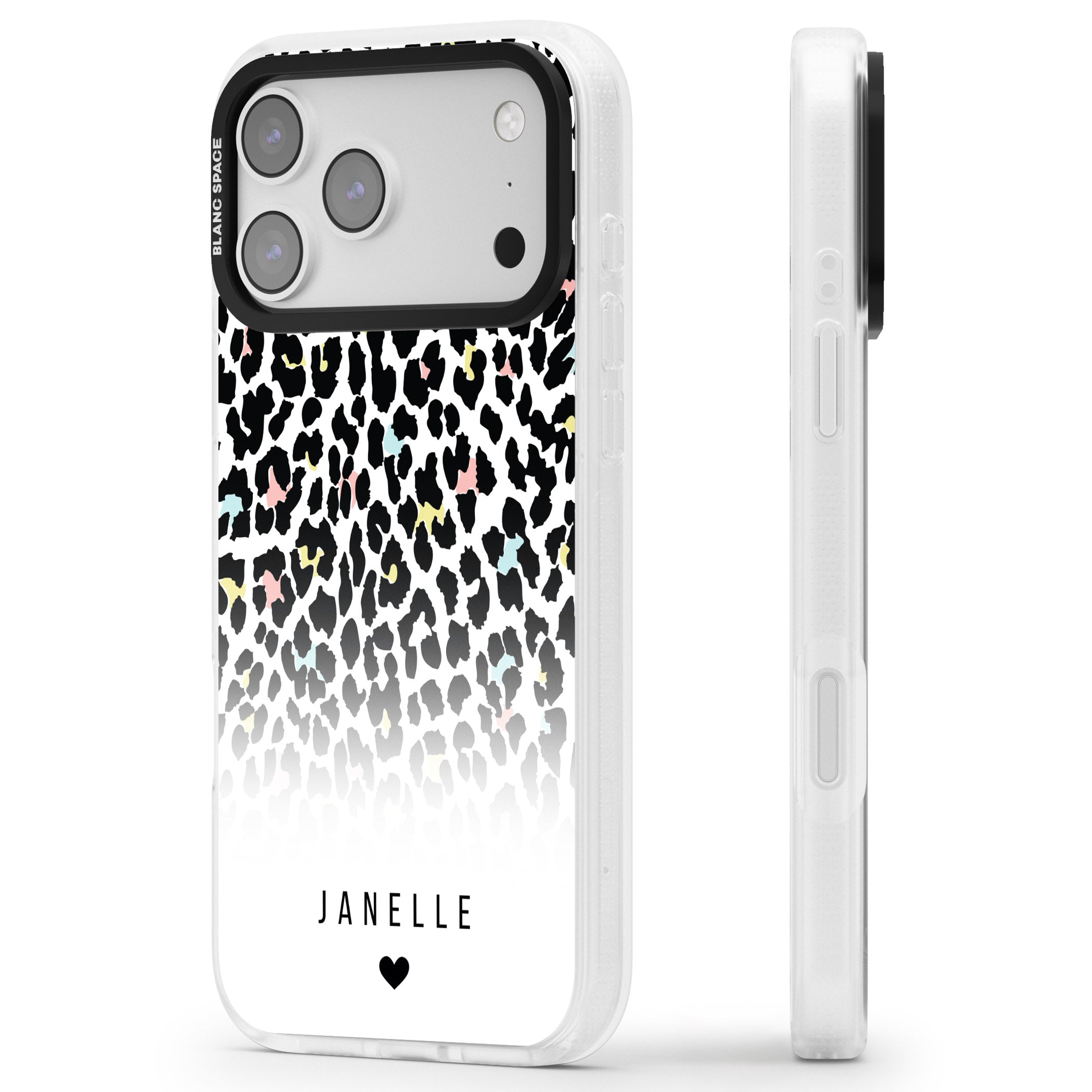 Personalised Pastel Leopard iPhone 17 Pro Max Impact Air Clear Phone Case Side Profile
