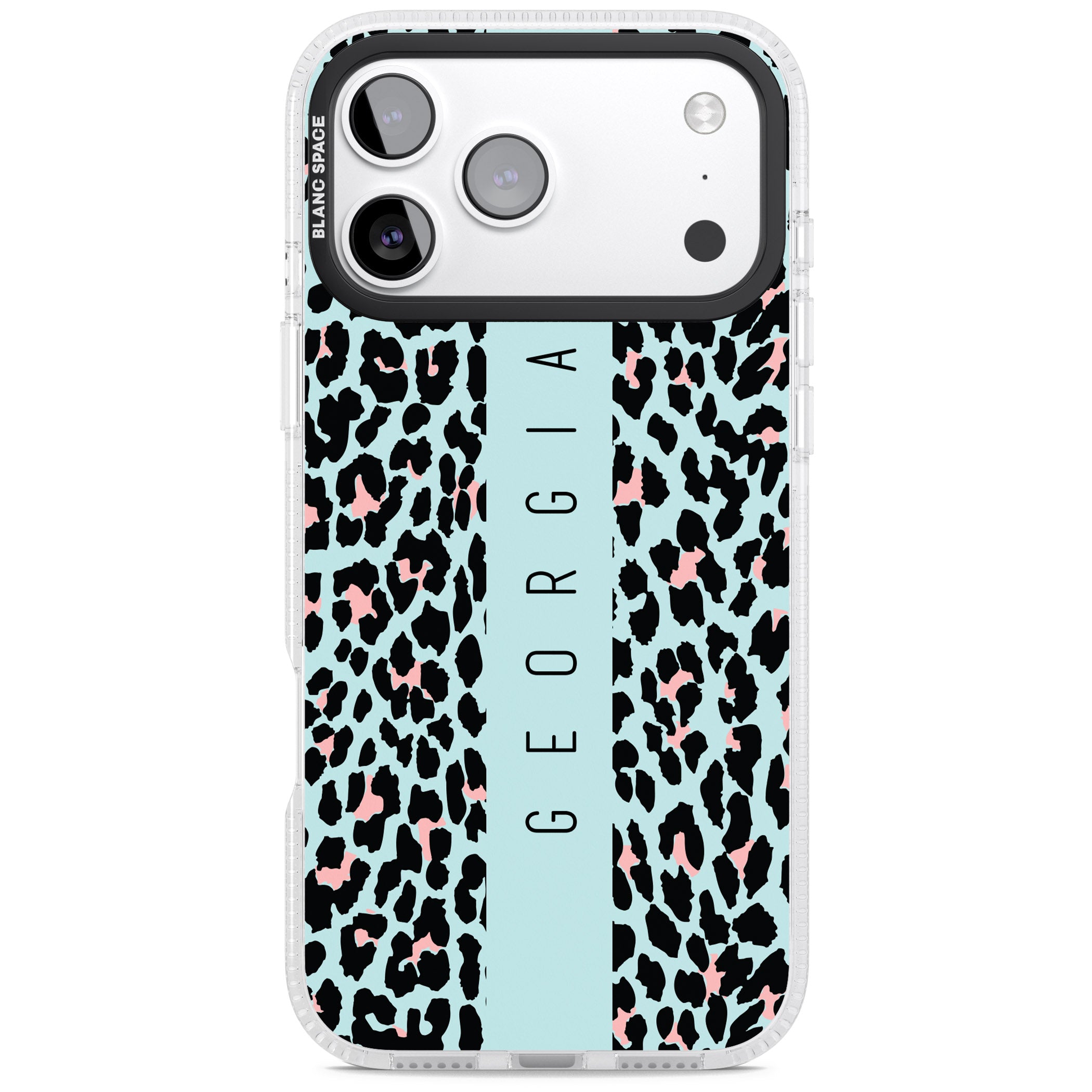 Personalised Blue Leopard iPhone 17 Pro Max Impact Air Clear Phone Case