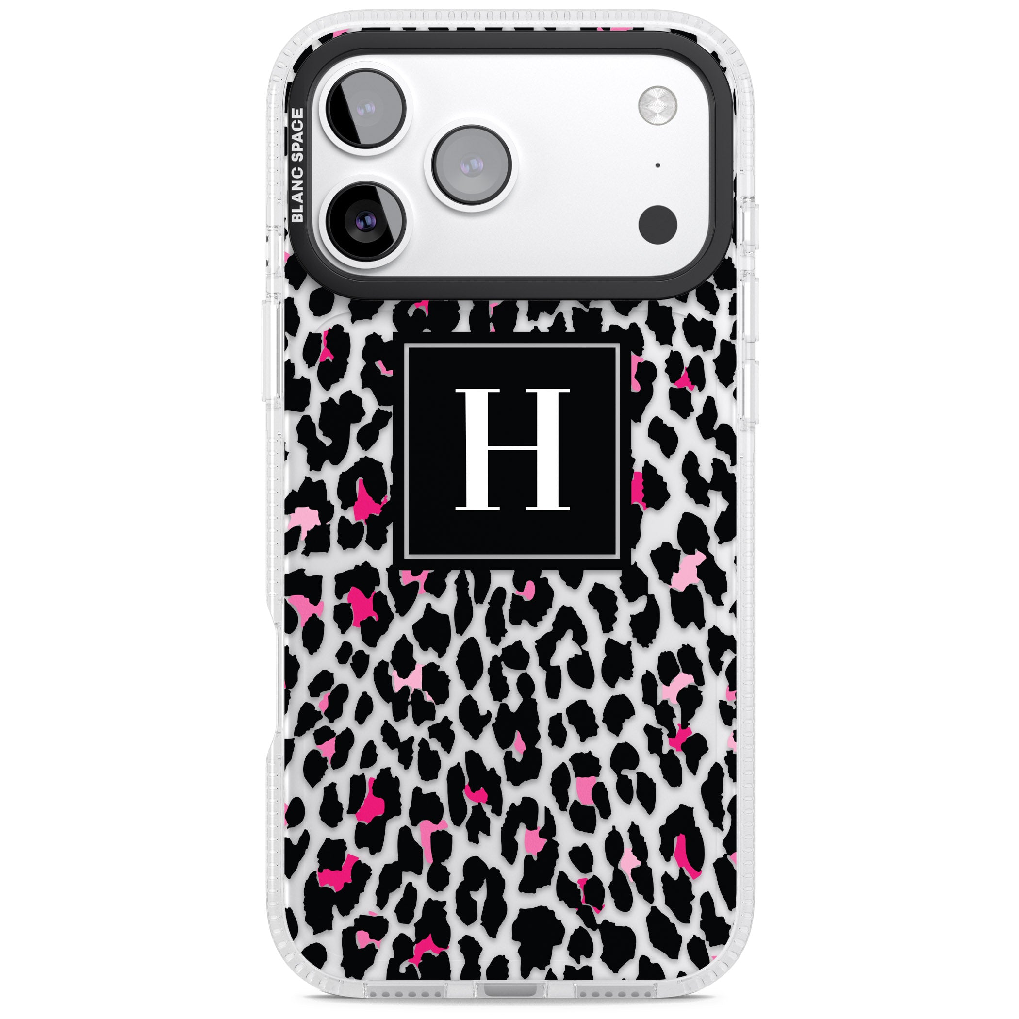 Personalised Clear Pink Leopard Monogram iPhone 17 Pro Max Impact Air Clear Phone Case