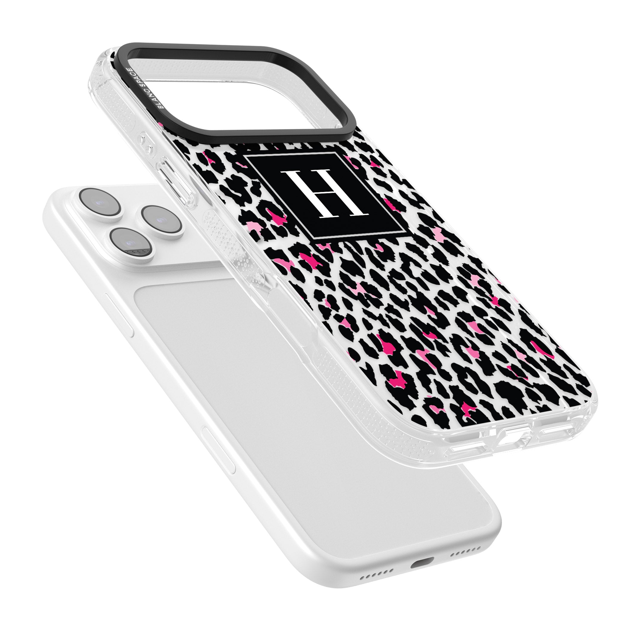 Personalised Clear Pink Leopard Monogram iPhone 17 Pro Max Impact Air Clear Phone Case Colours