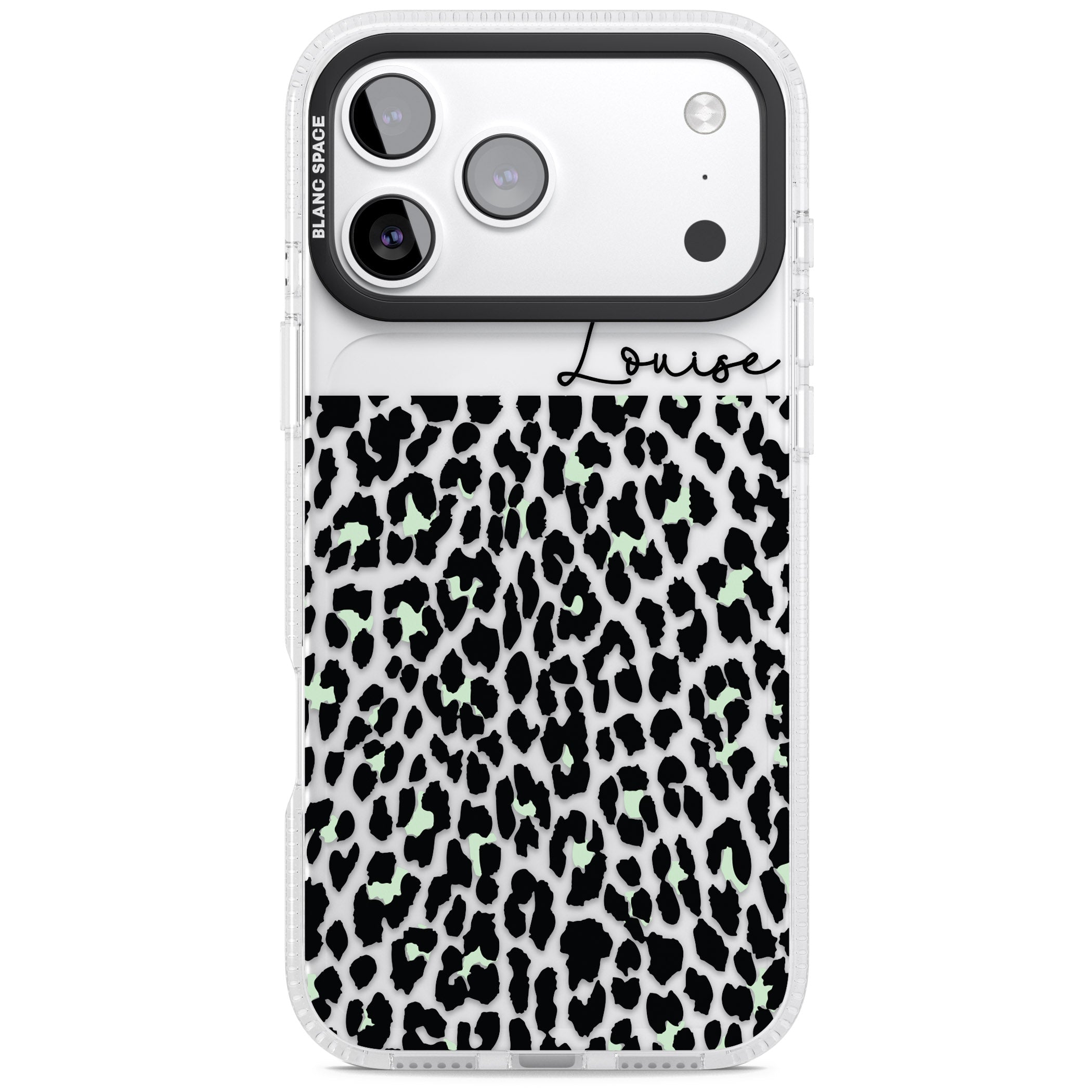 Personalised Seafoam Leopard iPhone 17 Pro Max Impact Air Clear Phone Case