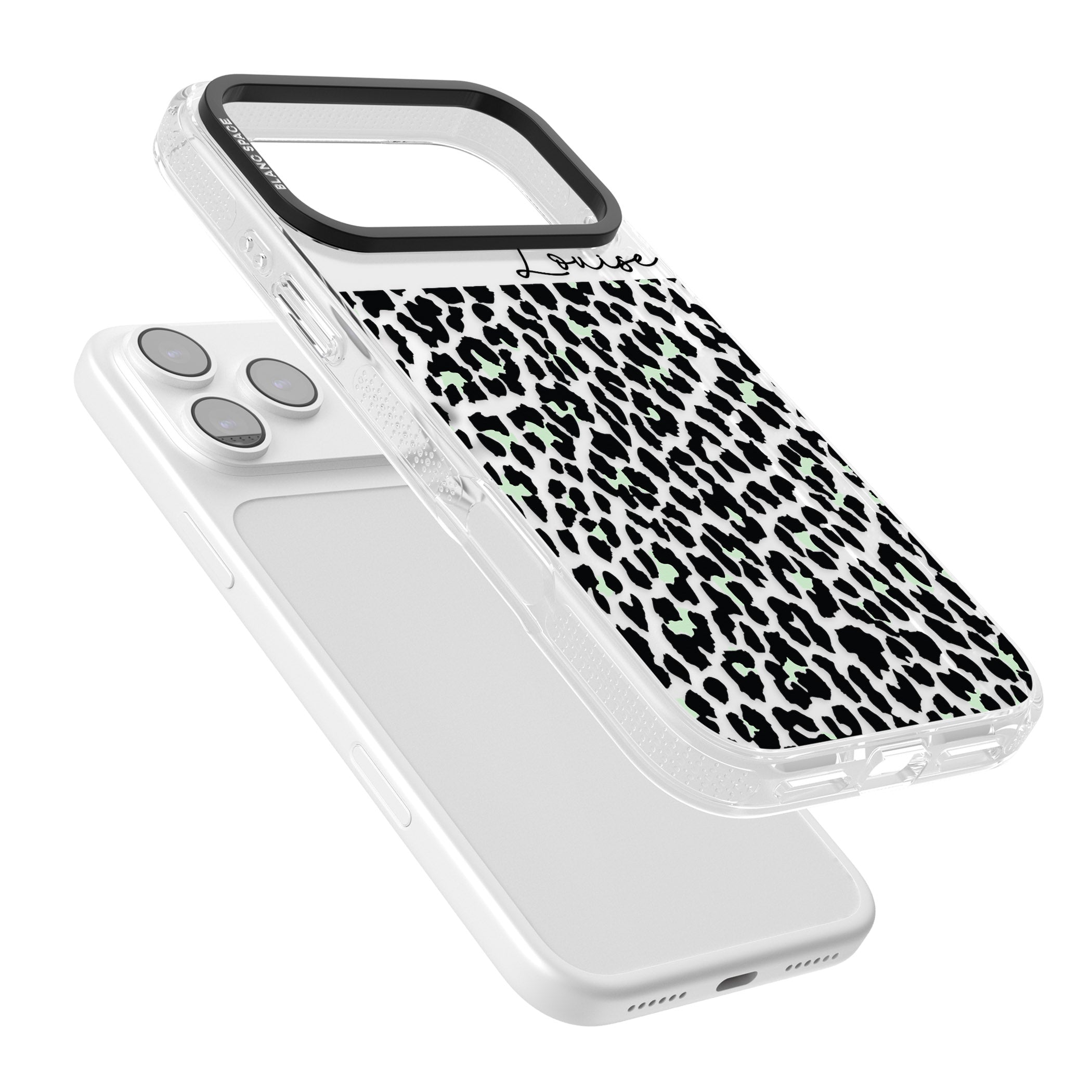Personalised Seafoam Leopard iPhone 17 Pro Max Impact Air Clear Phone Case Colours