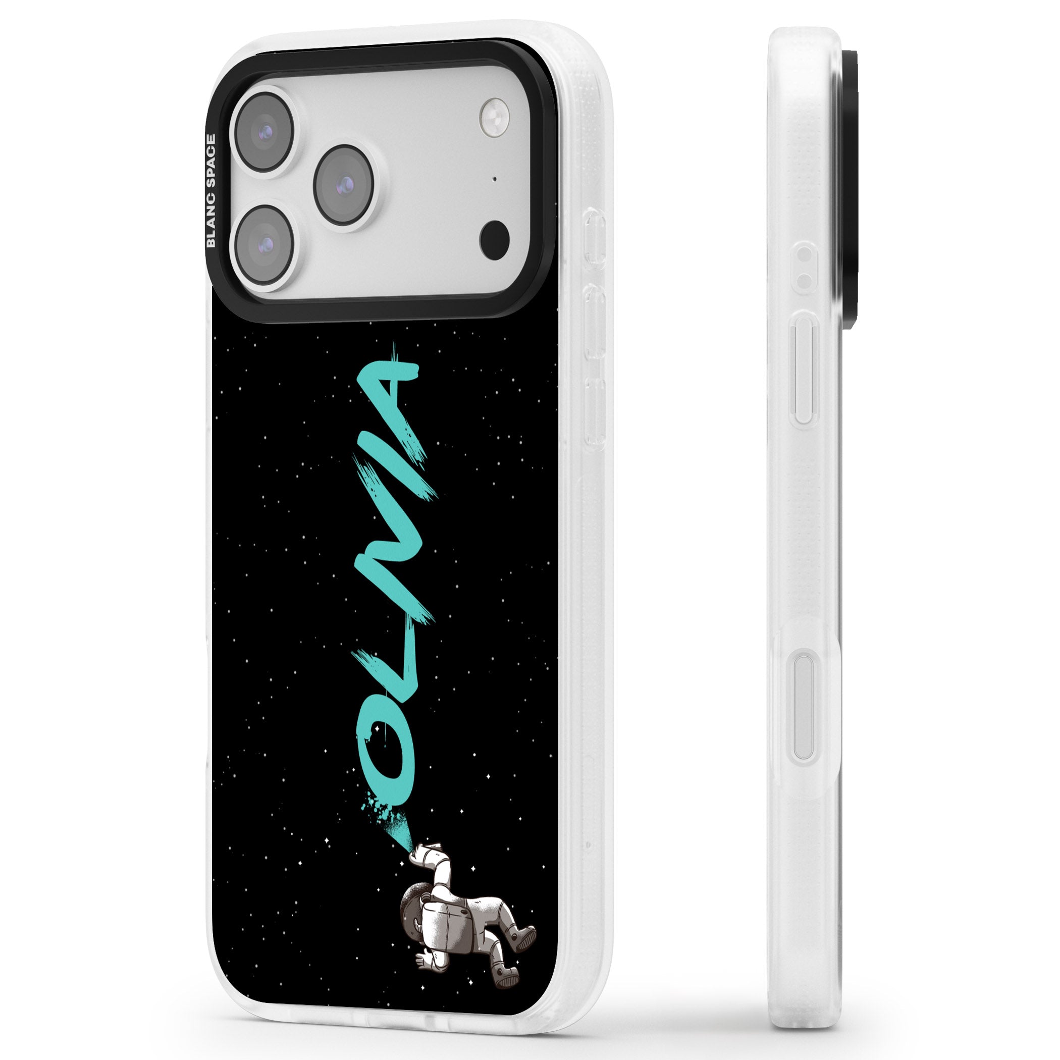 Personalised Astronaut Graffiti iPhone 17 Pro Max Impact Air Clear Phone Case Side Profile