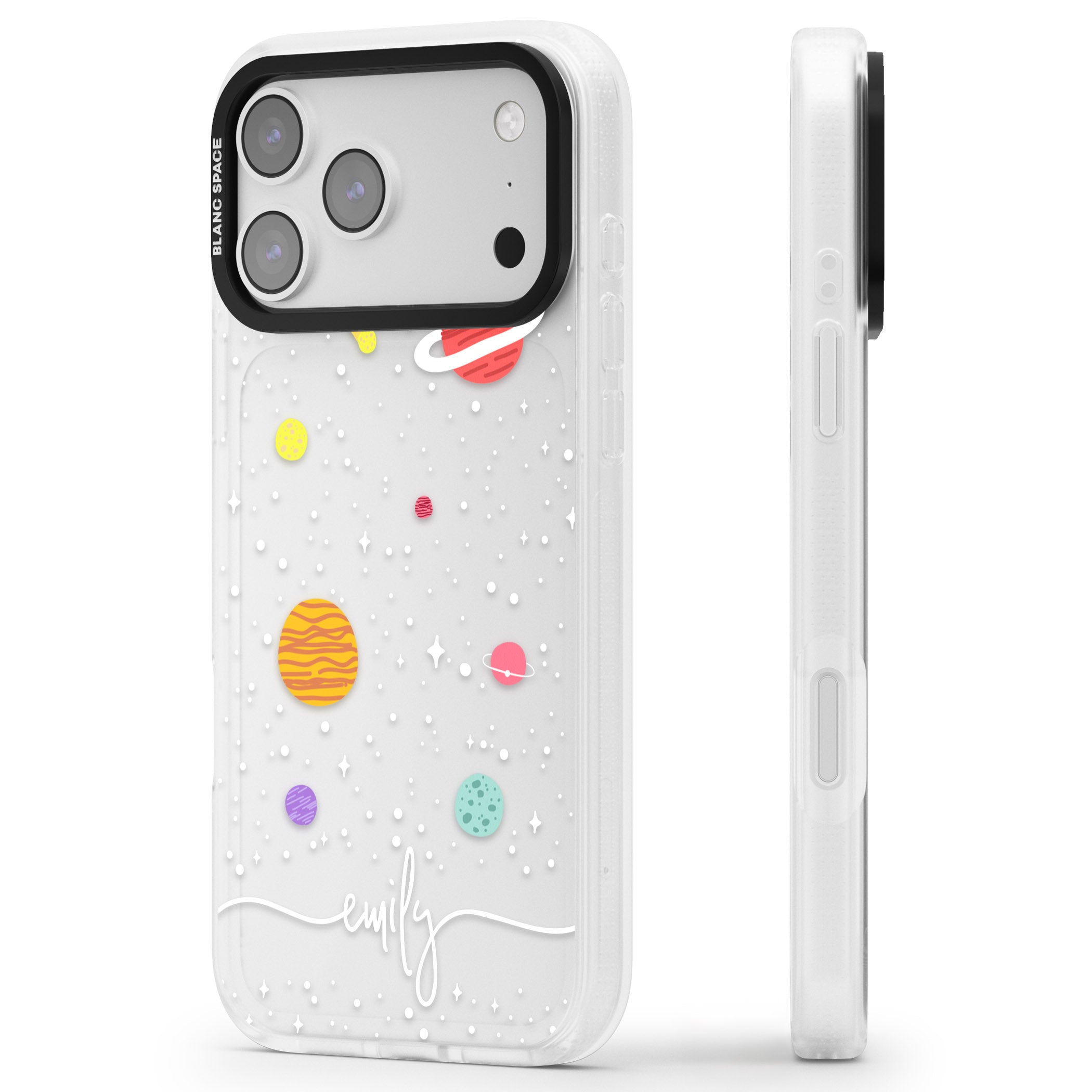 Personalised Cute Cartoon Planet (Clear) iPhone 17 Pro Max Impact Air Clear Phone Case Side Profile