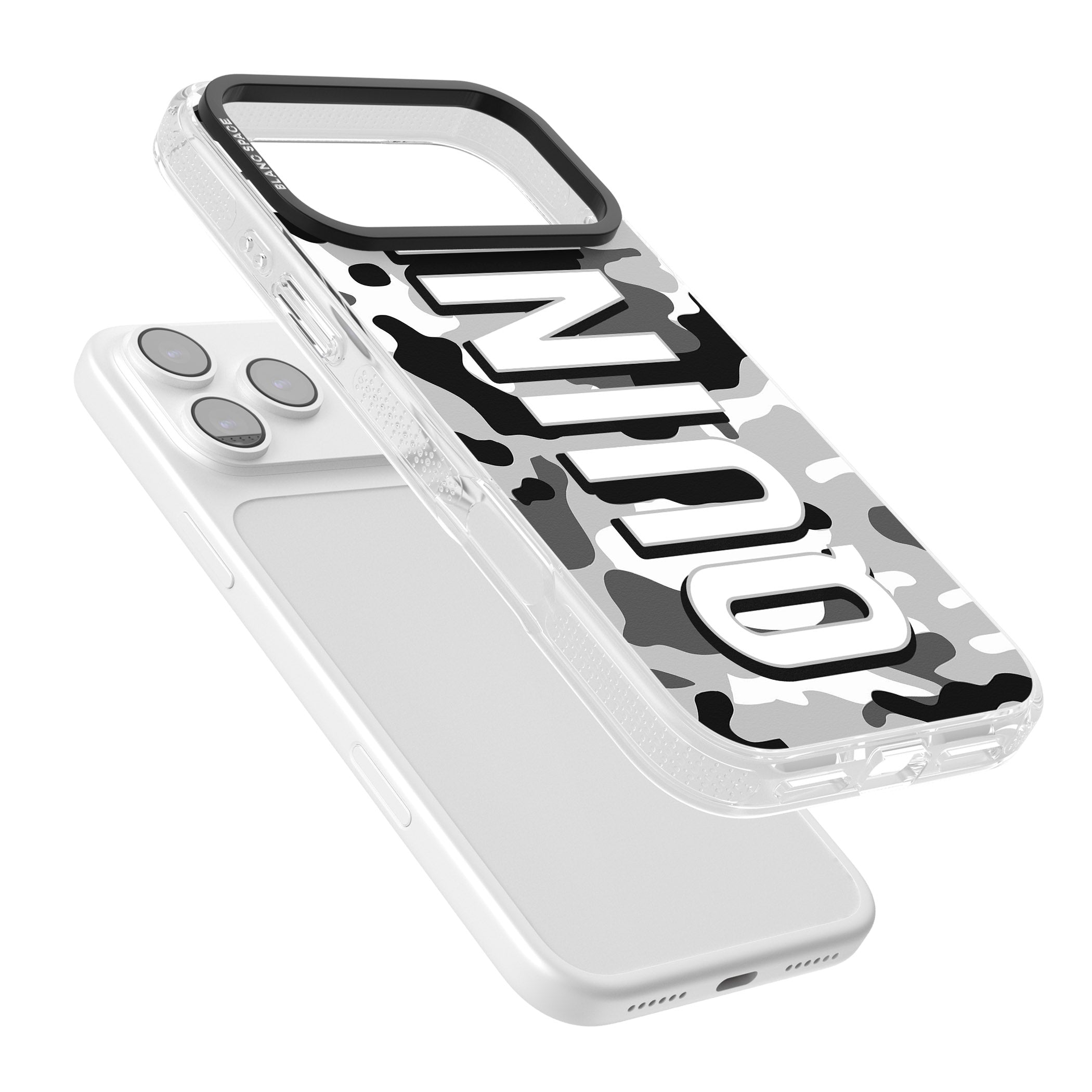 Personalised Greyscale Camo iPhone 17 Pro Max Impact Air Clear Phone Case Colours