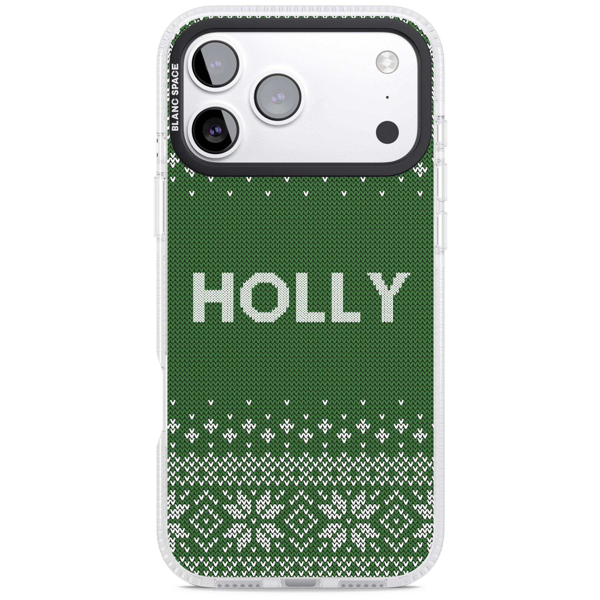 Personalised Green Christmas Knit iPhone 17 Pro Max Impact Air Clear Phone Case