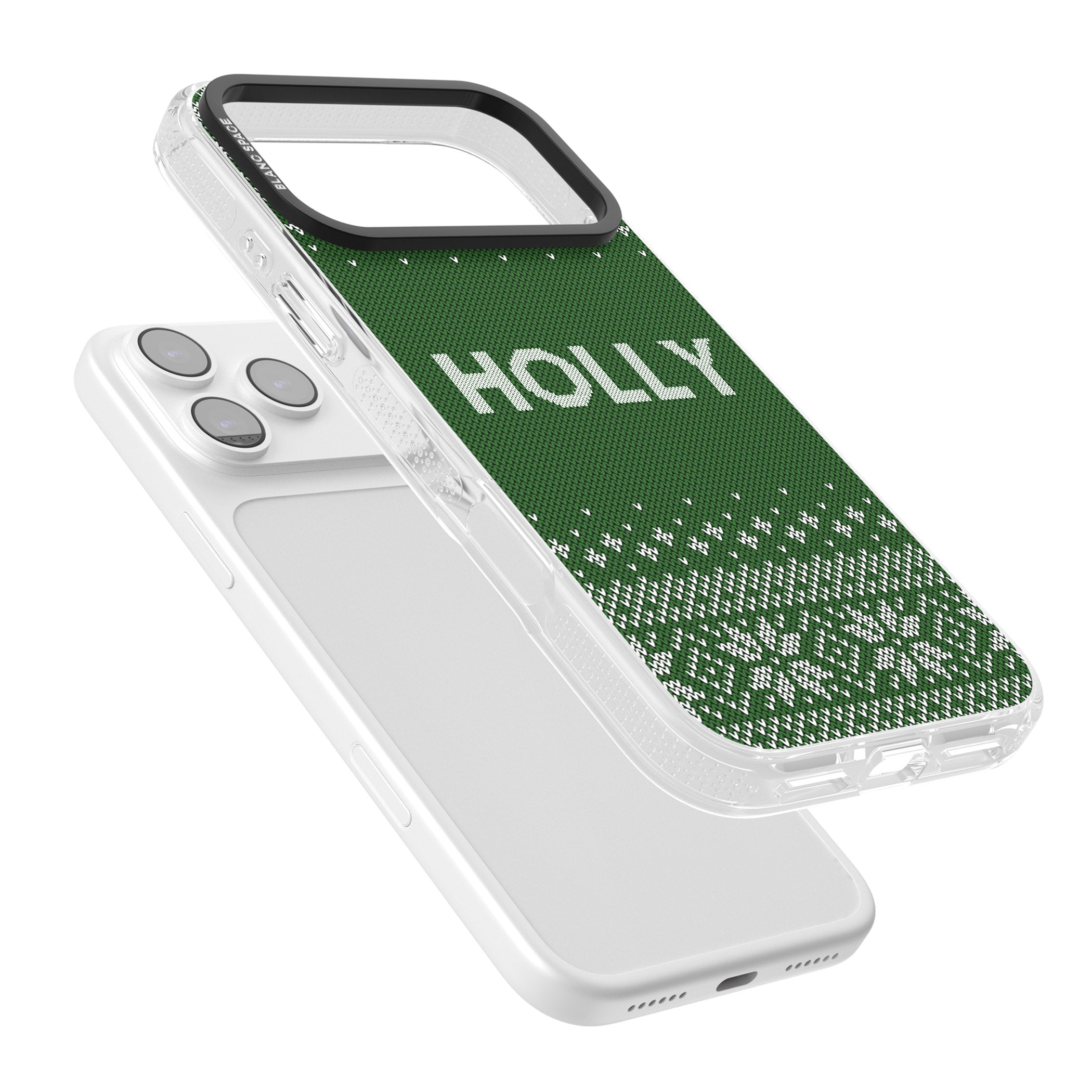Personalised Green Christmas Knit iPhone 17 Pro Max Impact Air Clear Phone Case Colours