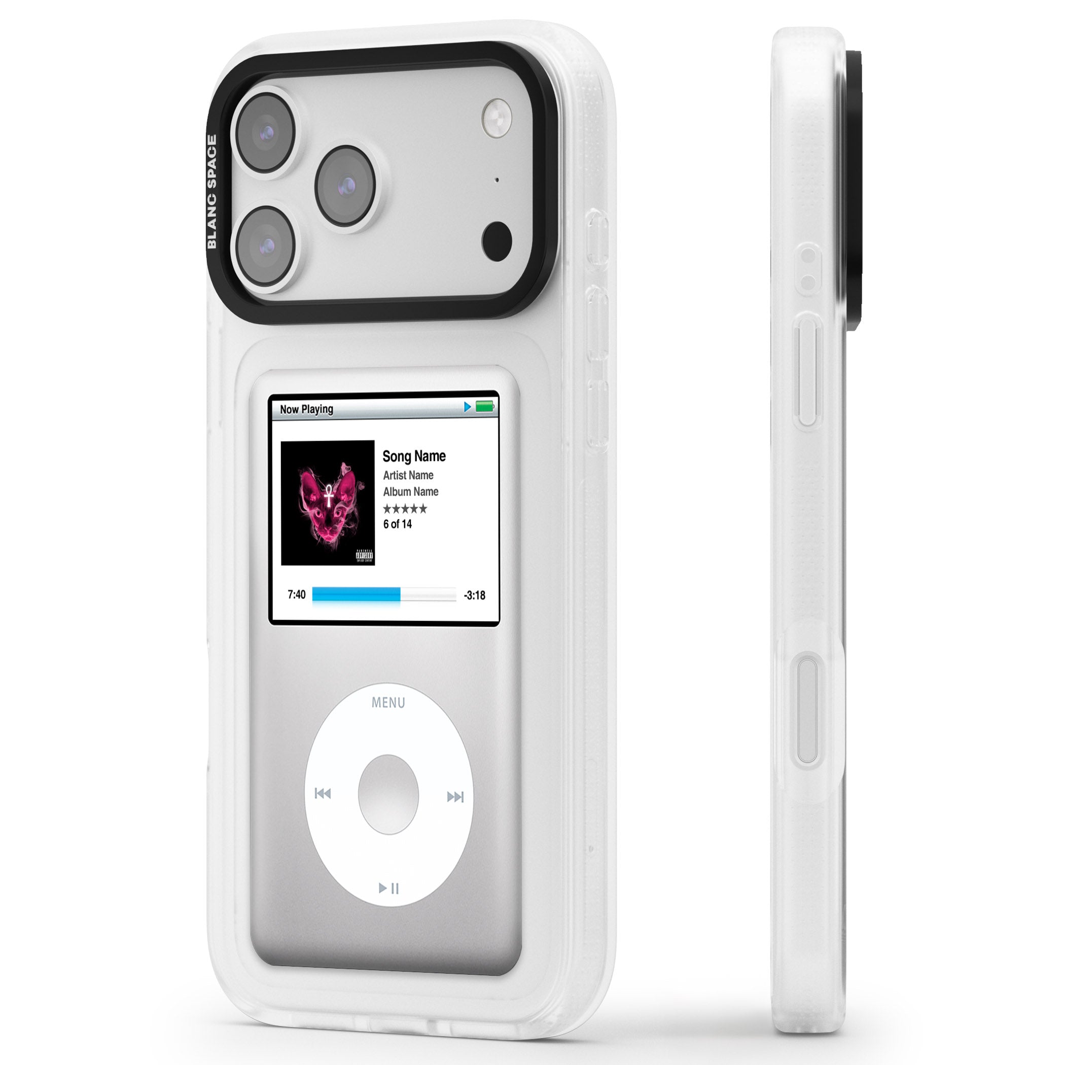 Personalised Classic Ipod iPhone 17 Pro Max Impact Air Clear Phone Case Side Profile