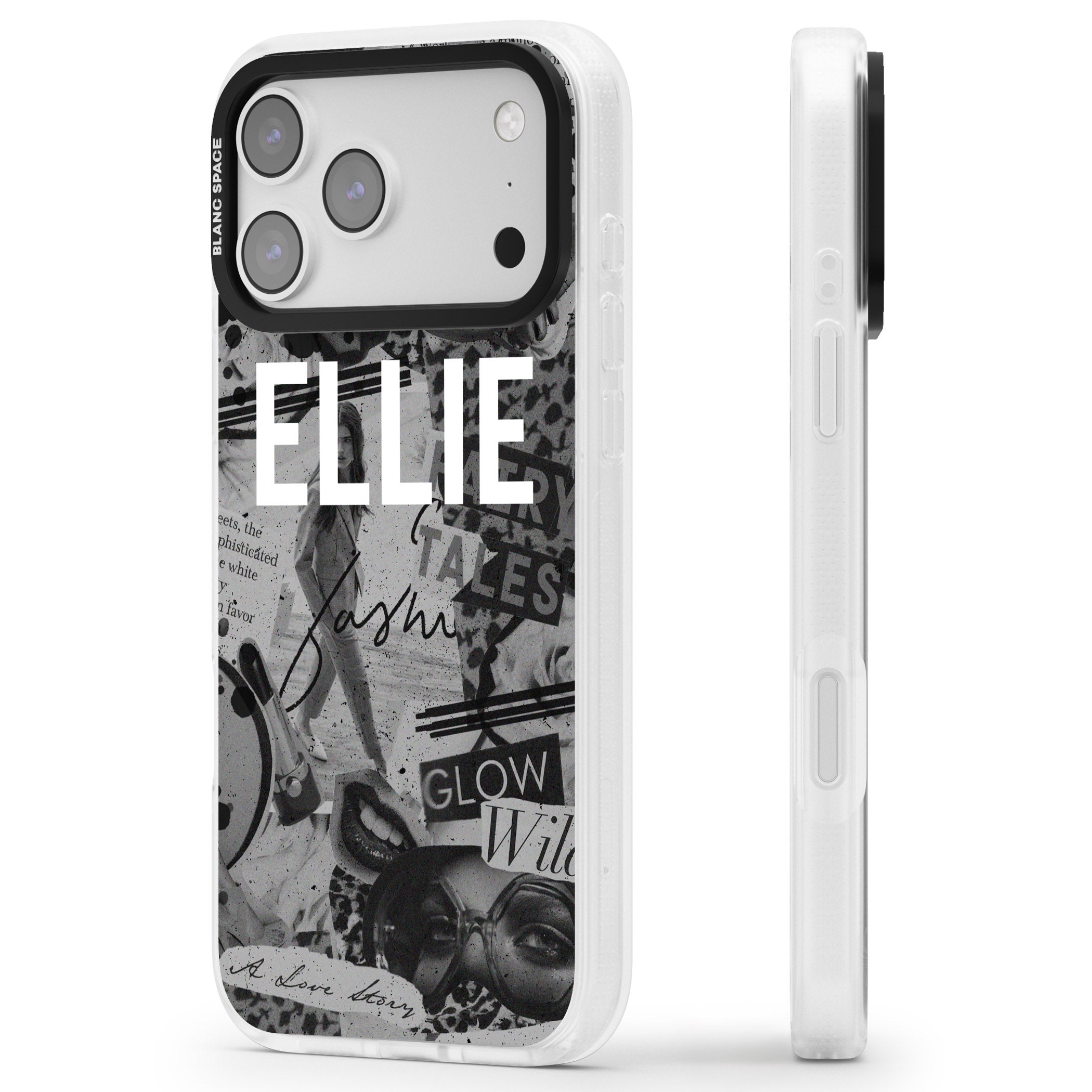 Personalised Grey Scale Vintage Collage iPhone 17 Pro Max Impact Air Clear Phone Case Side Profile