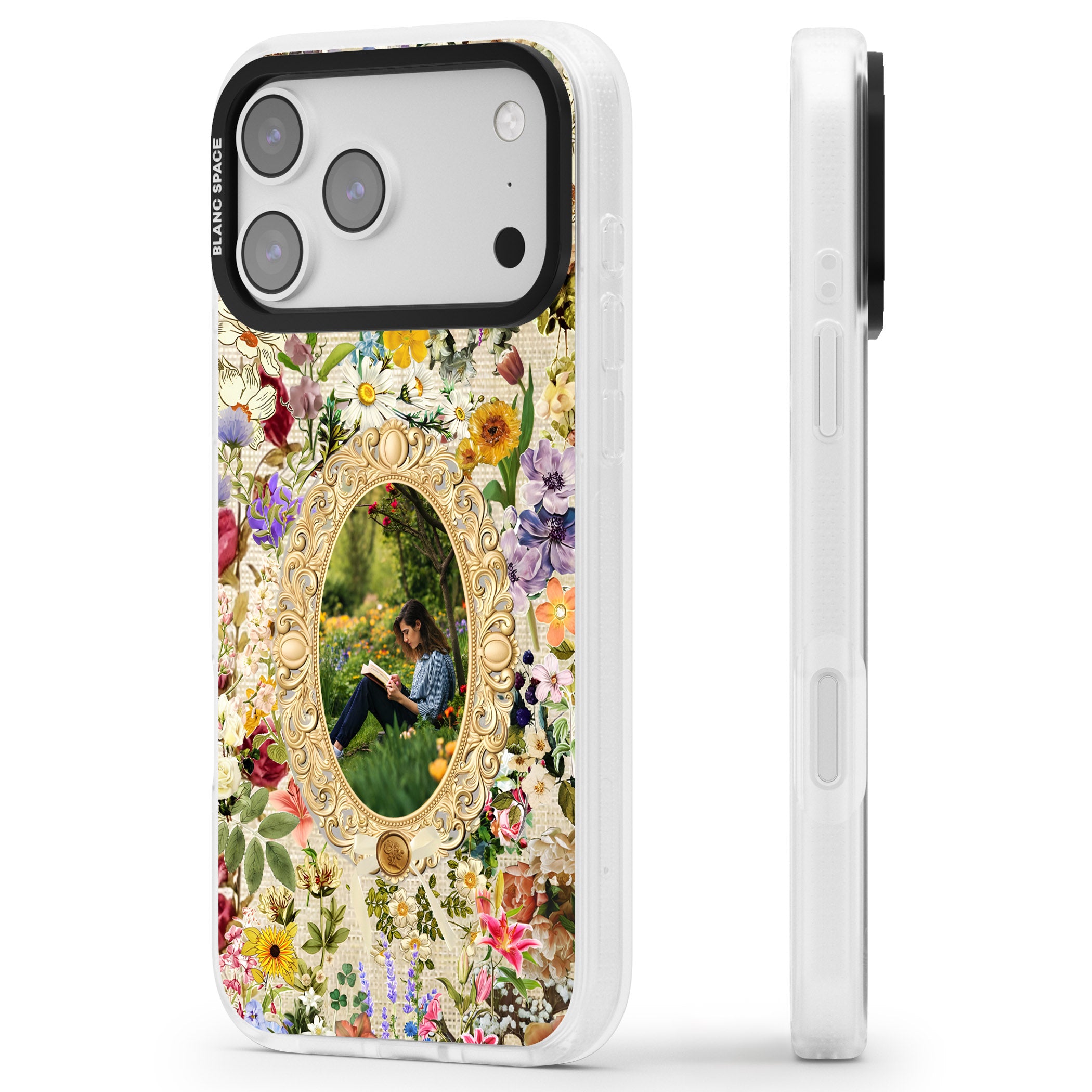 Personalised Vintage Wildflower Frame iPhone 17 Pro Max Impact Air Clear Phone Case Side Profile