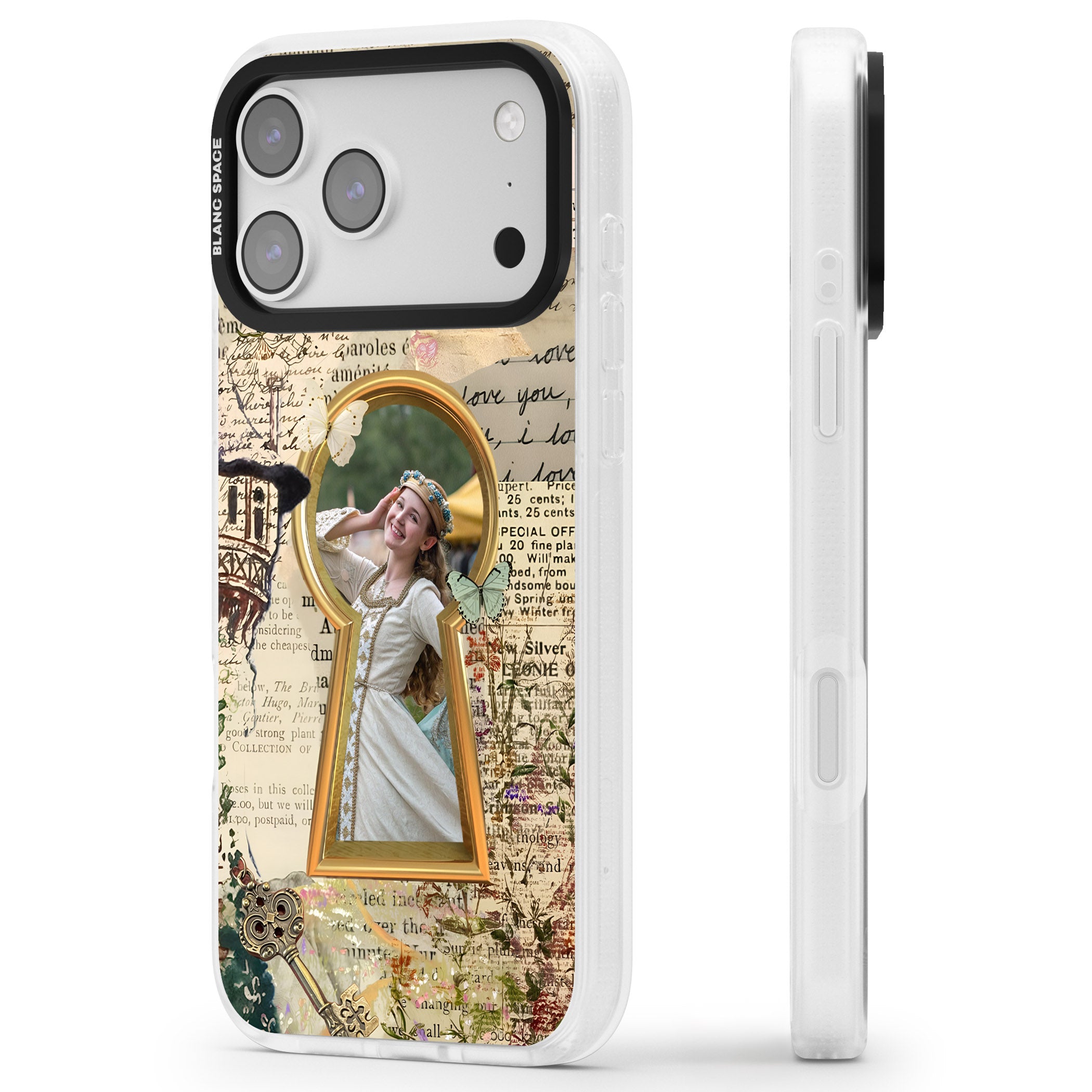 Personalised Bookpage Keyhole Frame iPhone 17 Pro Max Impact Air Clear Phone Case Side Profile