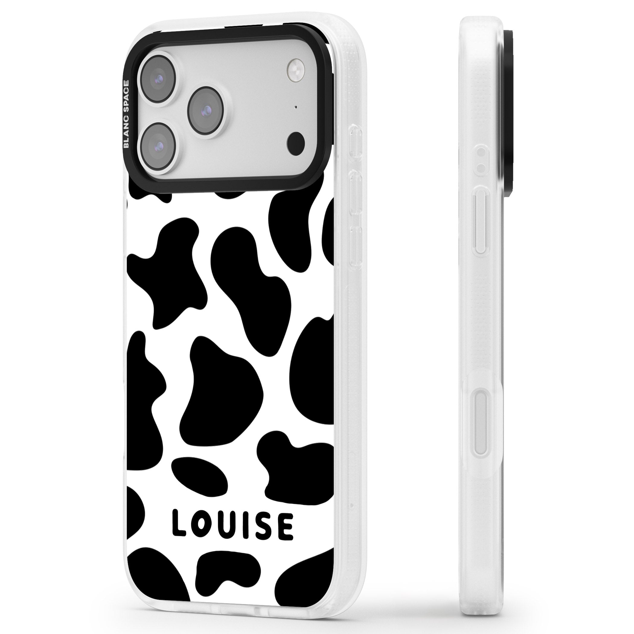 Personalised Cow Print iPhone 17 Pro Max Impact Air Clear Phone Case Side Profile