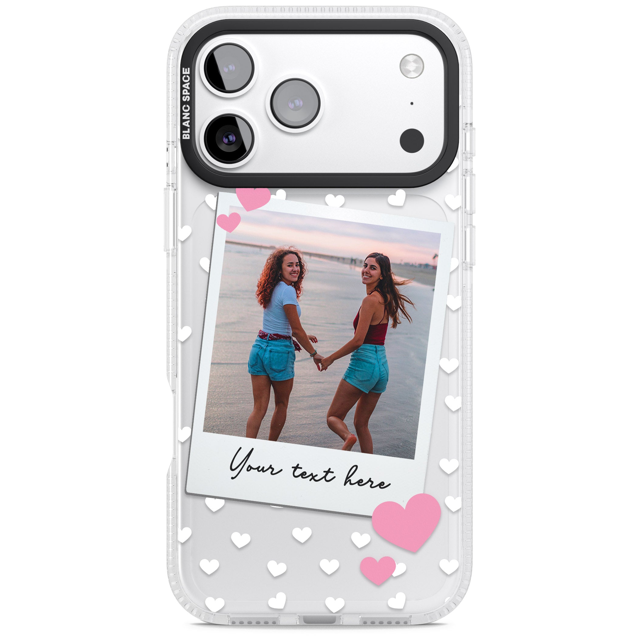 Personalised Hearts Instant Camera Photo iPhone 17 Pro Max Impact Air Clear Phone Case