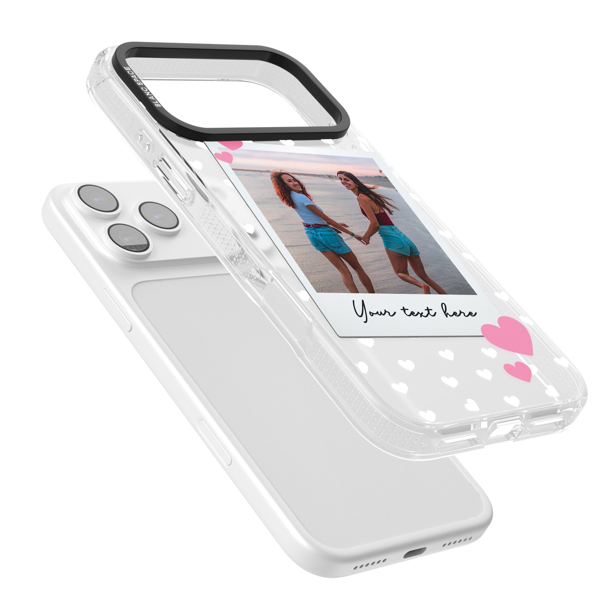 Personalised Hearts Instant Camera Photo iPhone 17 Pro Max Impact Air Clear Phone Case Colours