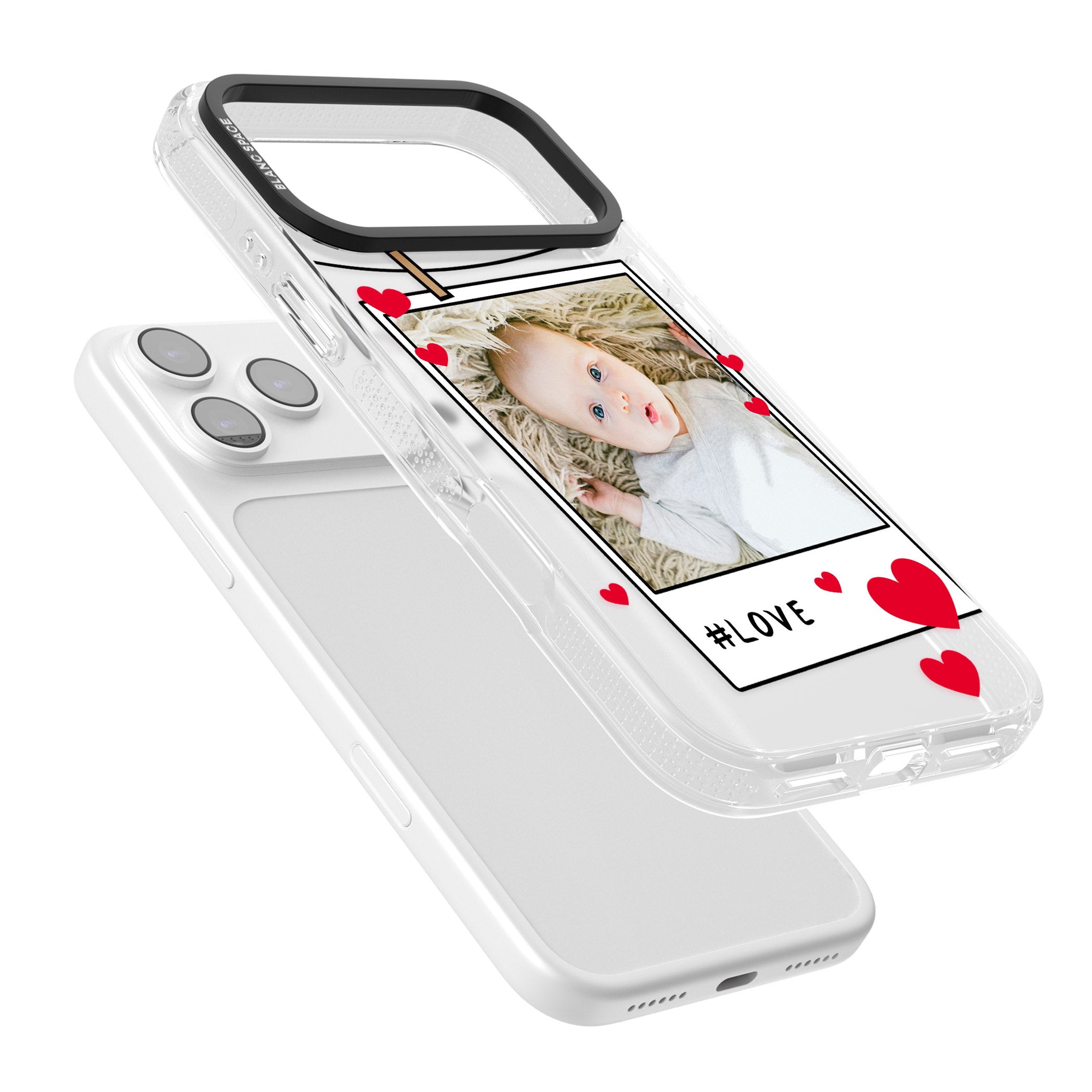 Personalised Paperclip & Hearts Instant Camera Photo iPhone 17 Pro Max Impact Air Clear Phone Case Colours