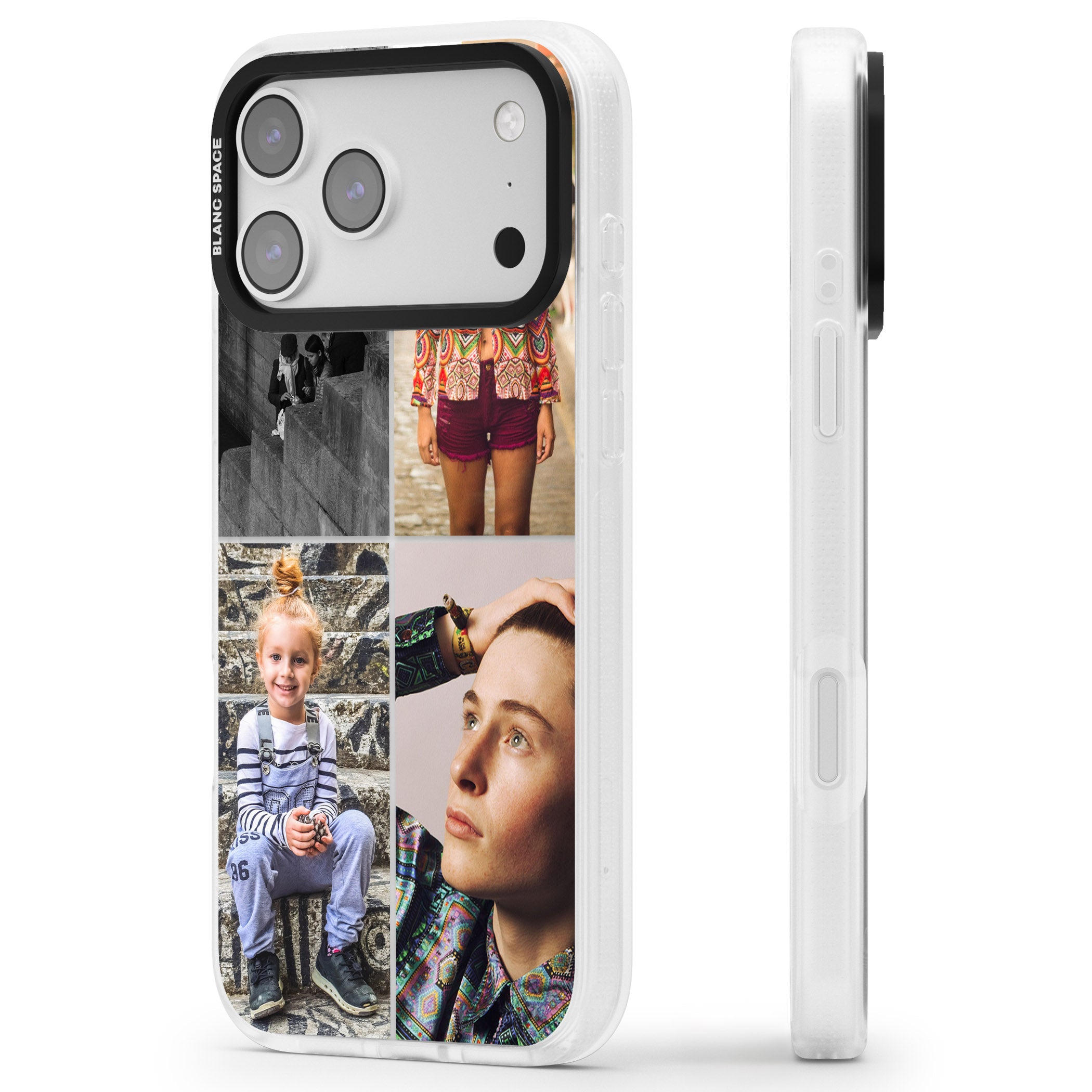 Personalised 4 Photo Grid iPhone 17 Pro Max Impact Air Clear Phone Case Side Profile