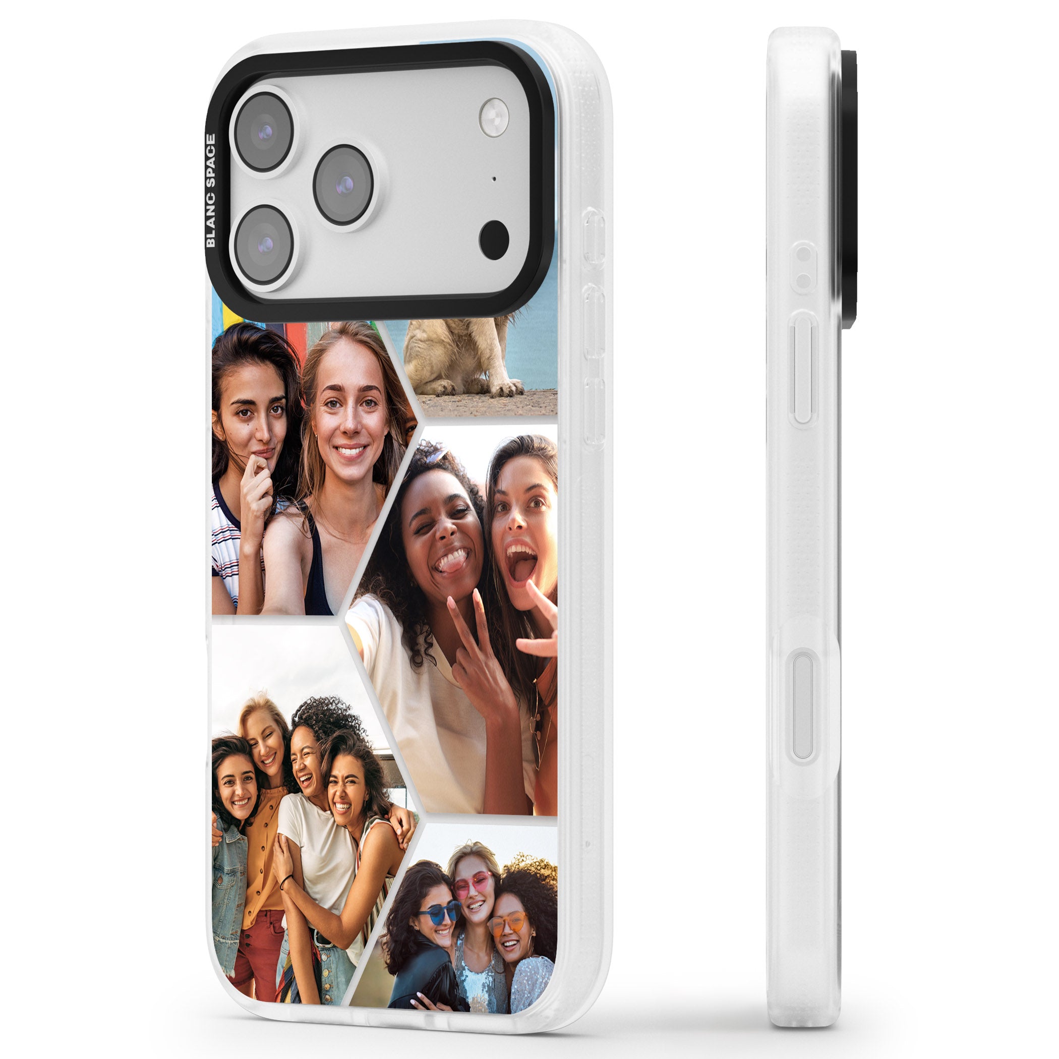 Personalised Beehive Photo Grid iPhone 17 Pro Max Impact Air Clear Phone Case Side Profile