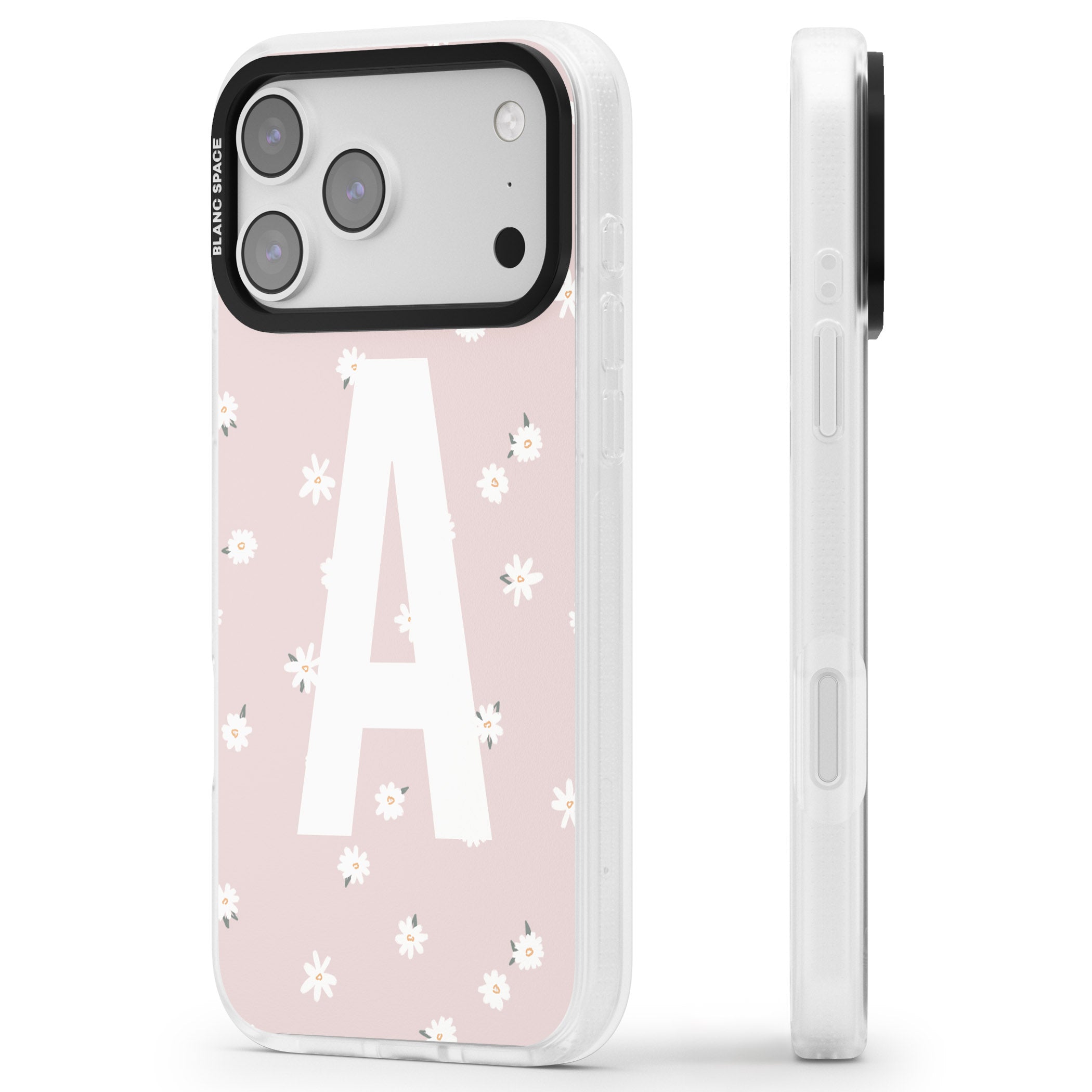 Personalised Pink Daisy Initial iPhone 17 Pro Max Impact Air Clear Phone Case Side Profile