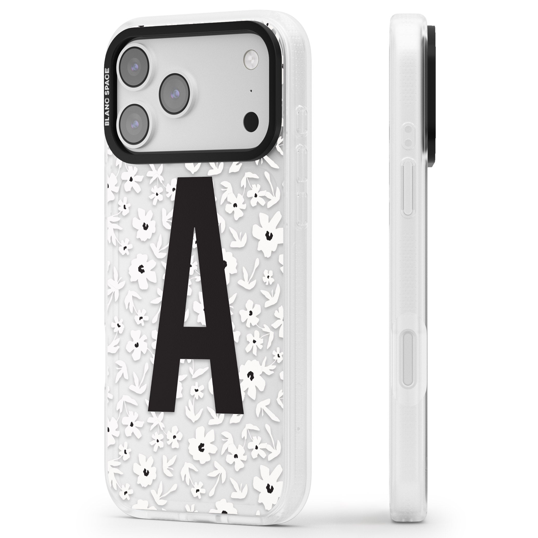Personalised Bold Initial Floral iPhone 17 Pro Max Impact Air Clear Phone Case Side Profile
