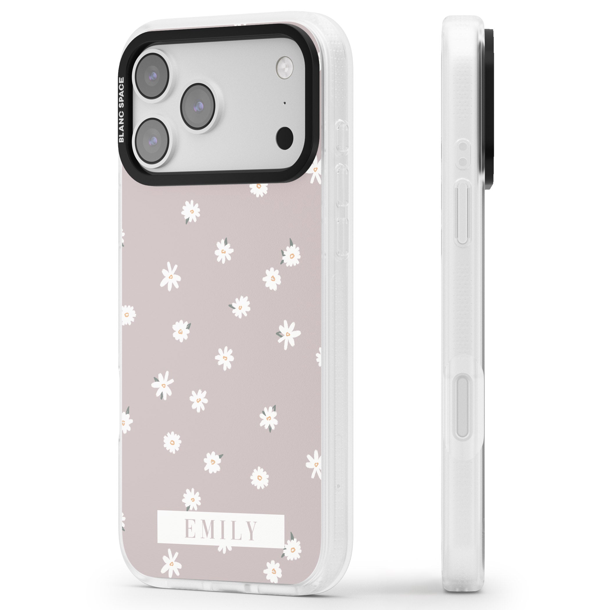 Personalised Dusty Daisy iPhone 17 Pro Max Impact Air Clear Phone Case Side Profile