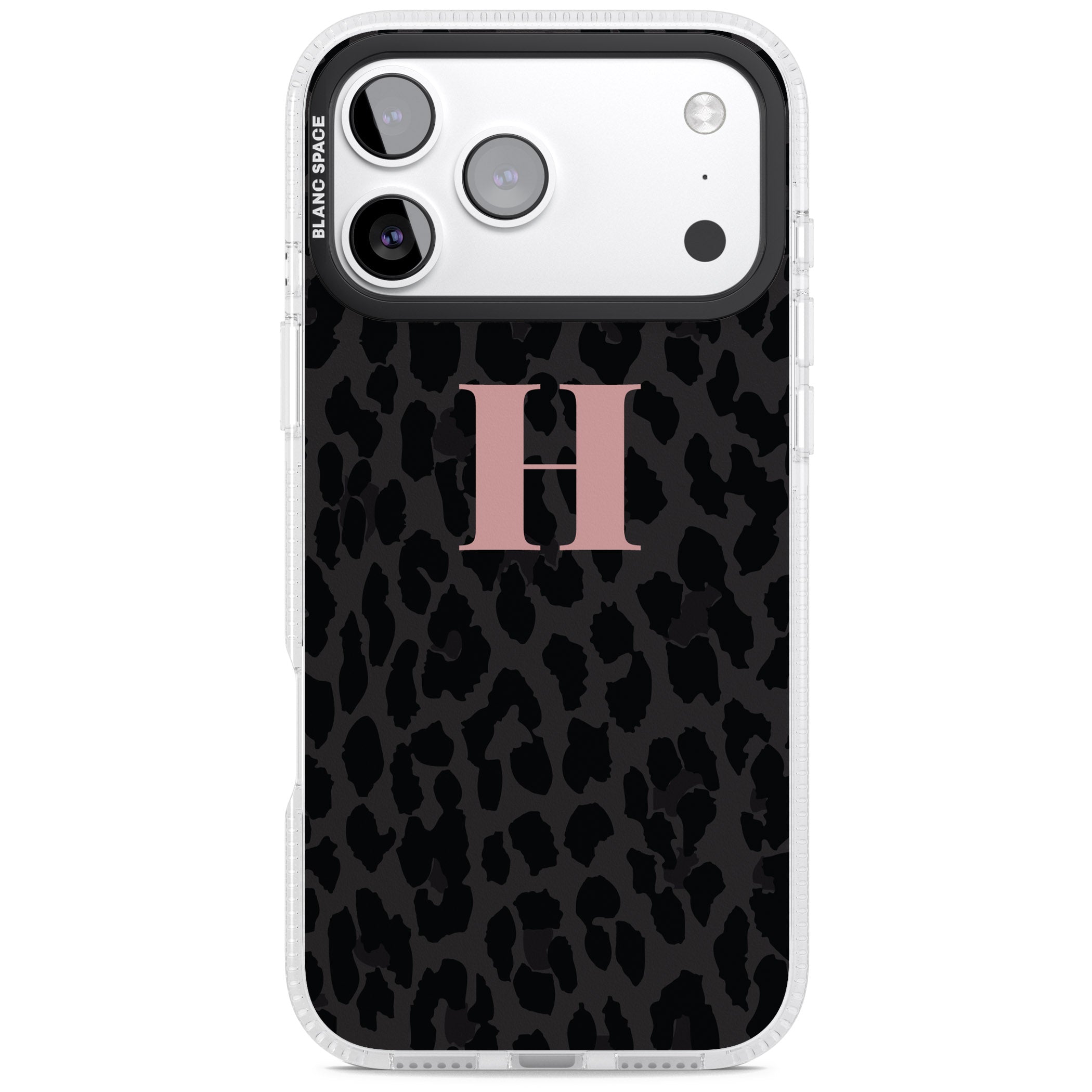 Personalised Pink Leopard Monogram iPhone 17 Pro Max Impact Air Clear Phone Case