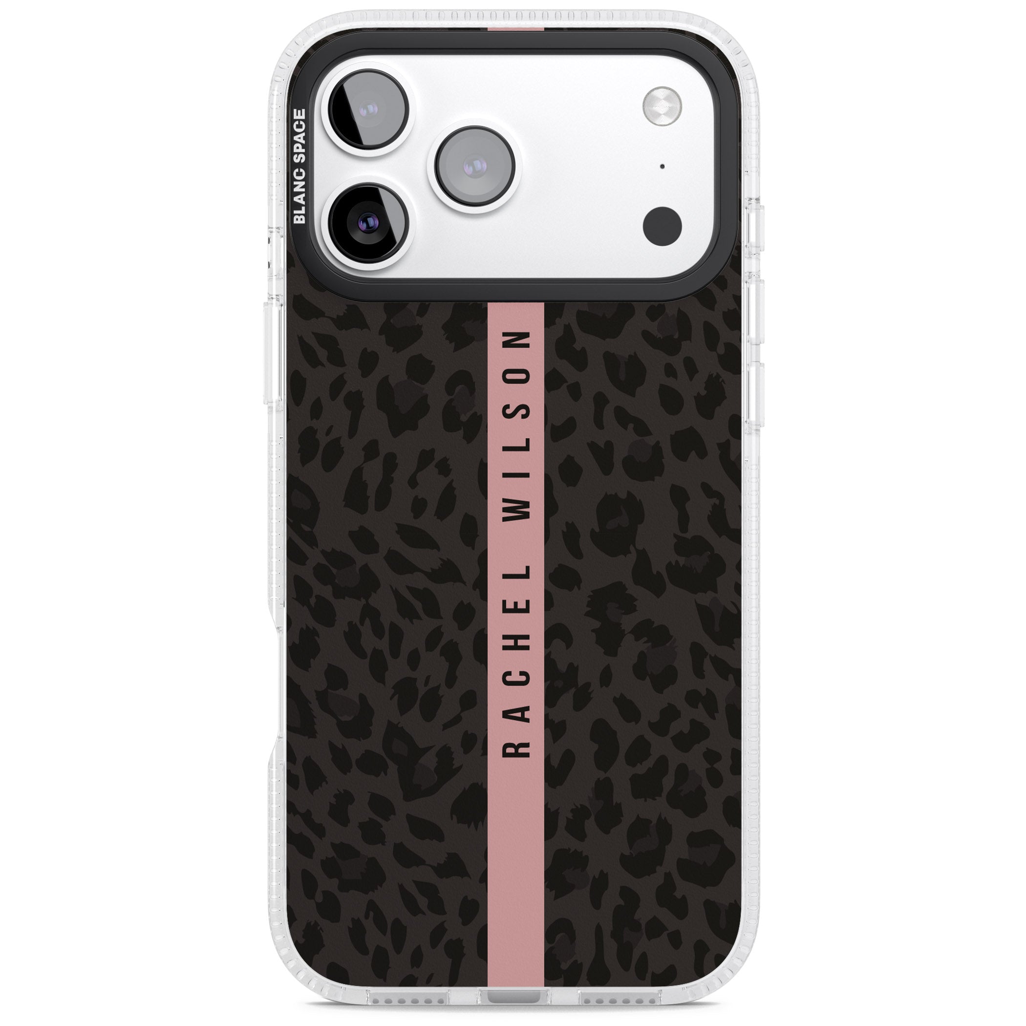 Personalised Pink Stripe Leopard iPhone 17 Pro Max Impact Air Clear Phone Case