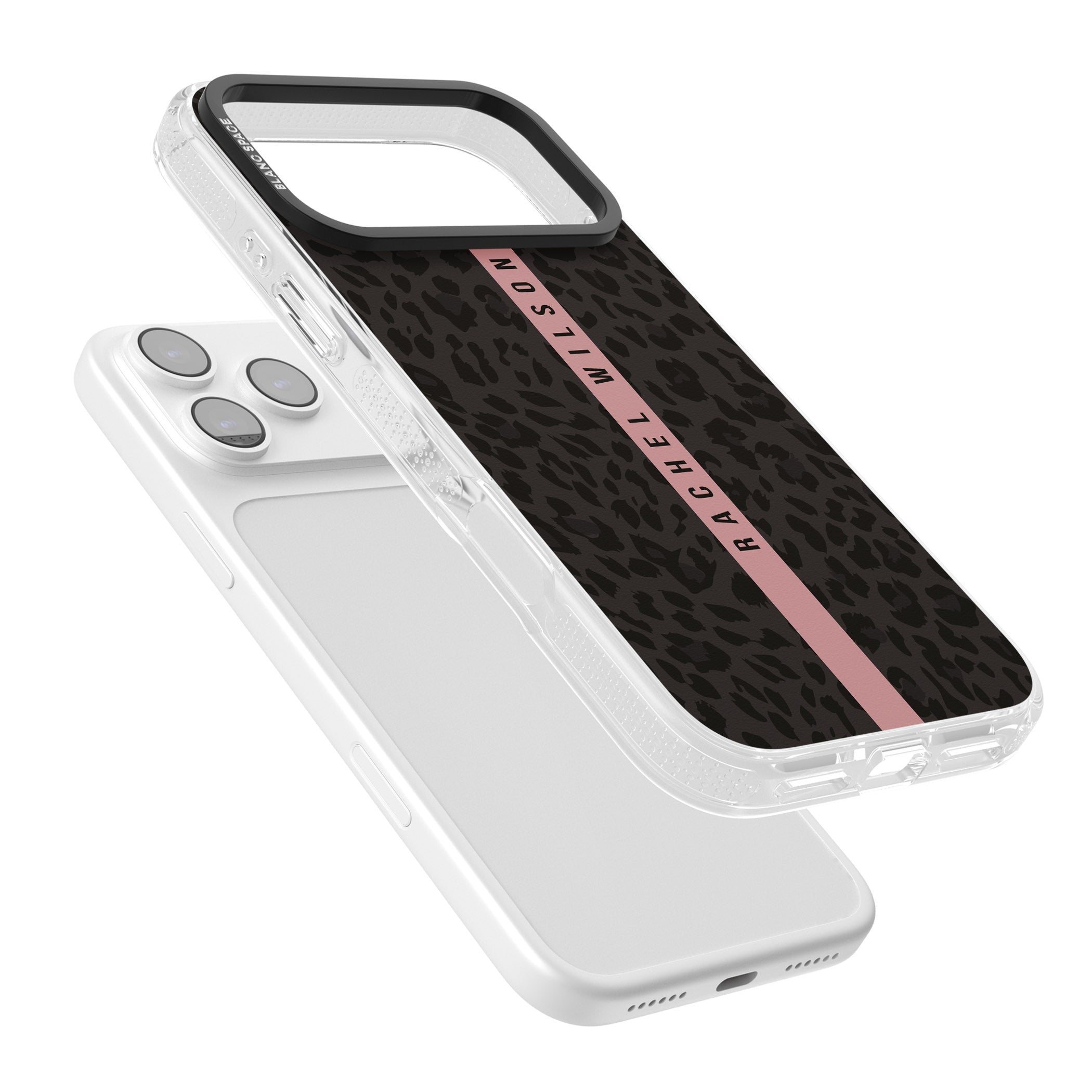 Personalised Pink Stripe Leopard iPhone 17 Pro Max Impact Air Clear Phone Case Colours