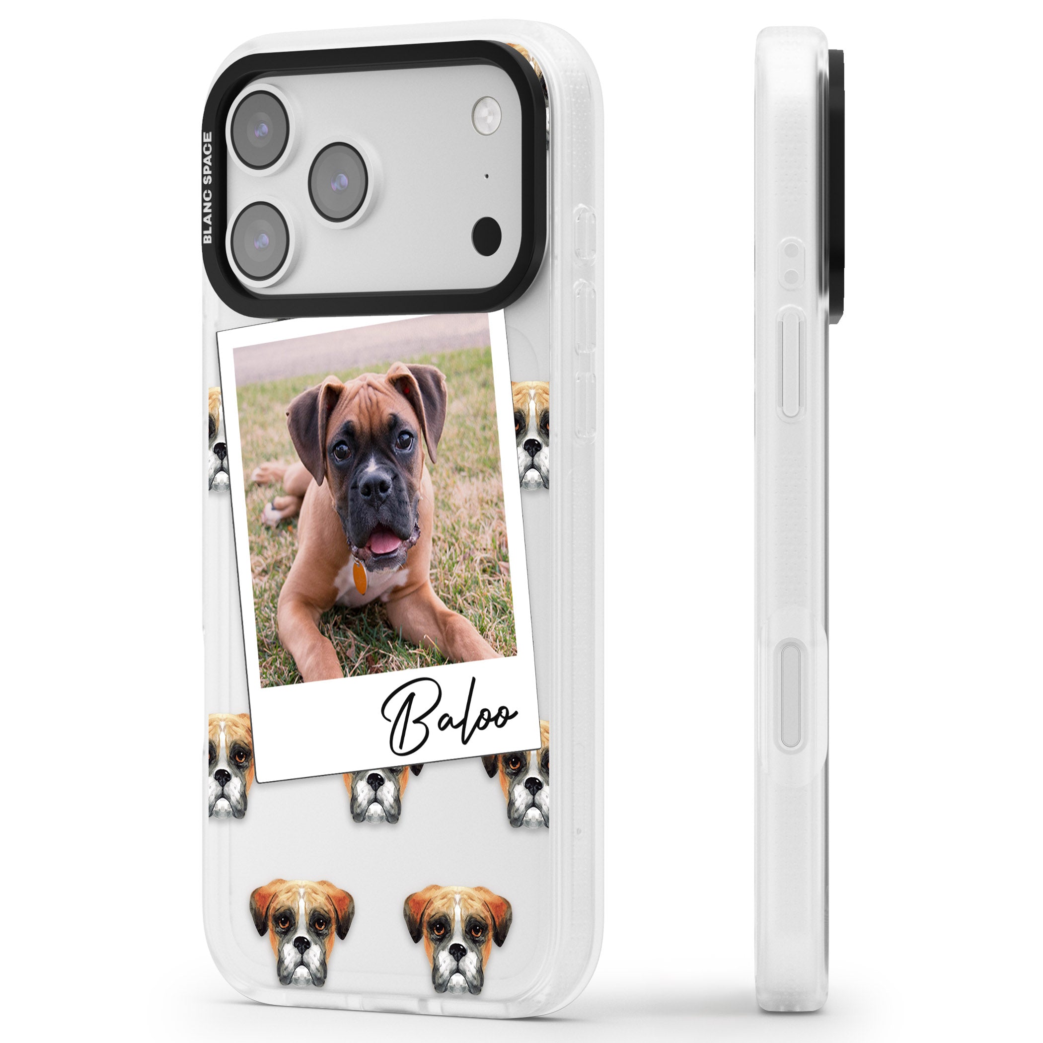 Personalised Boxer Instant Camera Photo iPhone 17 Pro Max Impact Air Clear Phone Case Side Profile