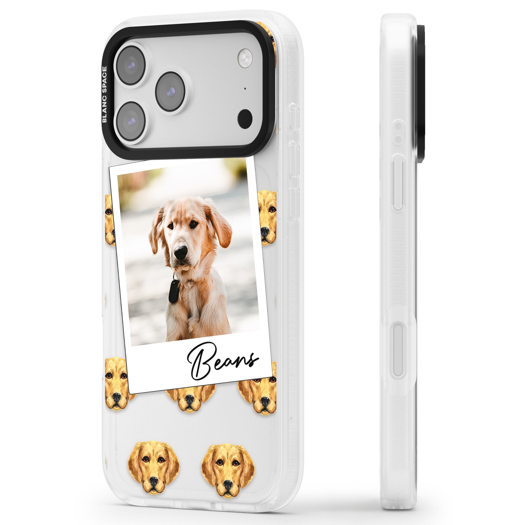Personalised Labrador Instant Camera Photo iPhone 17 Pro Max Impact Air Clear Phone Case Side Profile