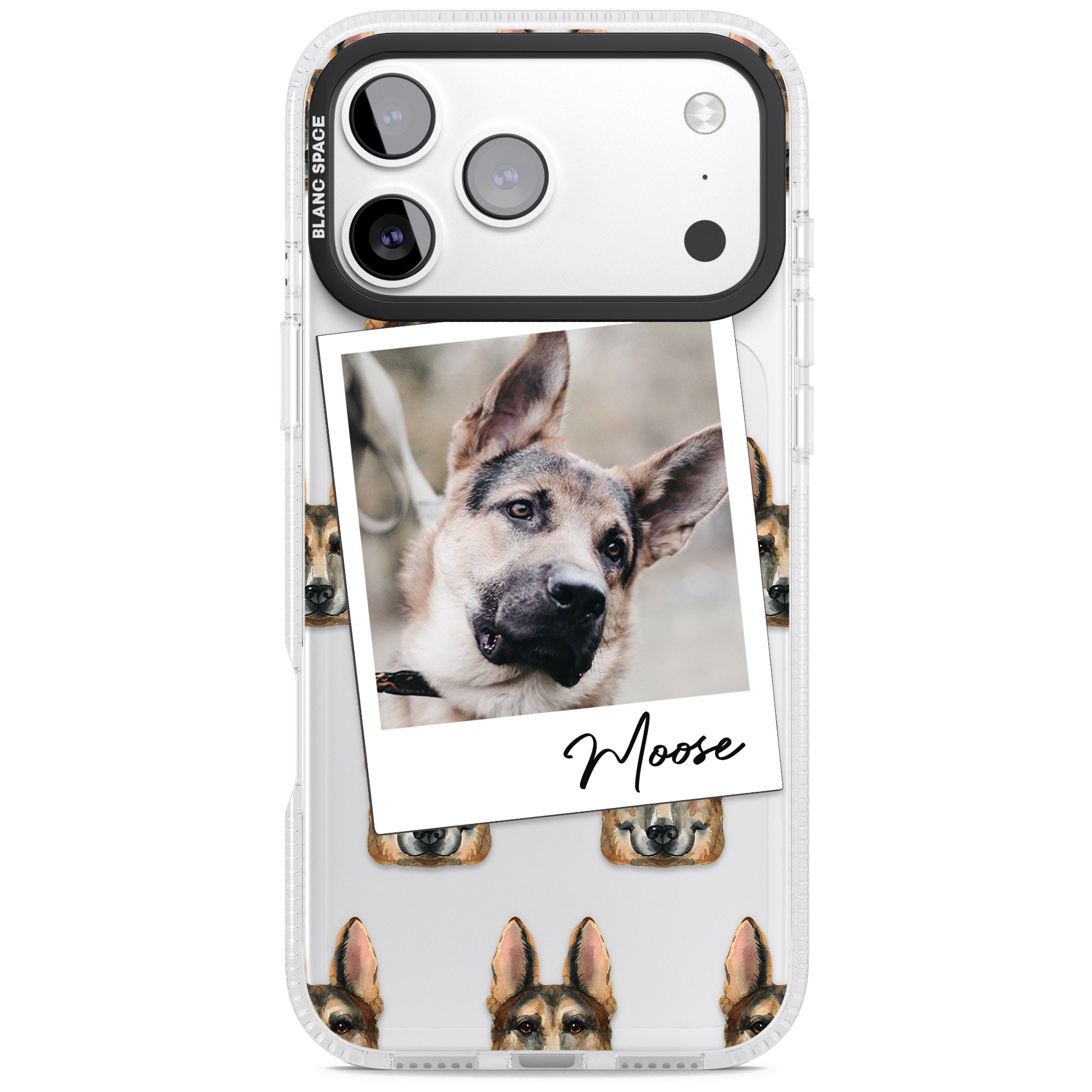 Personalised German Shepherd Instant Camera Photo iPhone 17 Pro Max Impact Air Clear Phone Case
