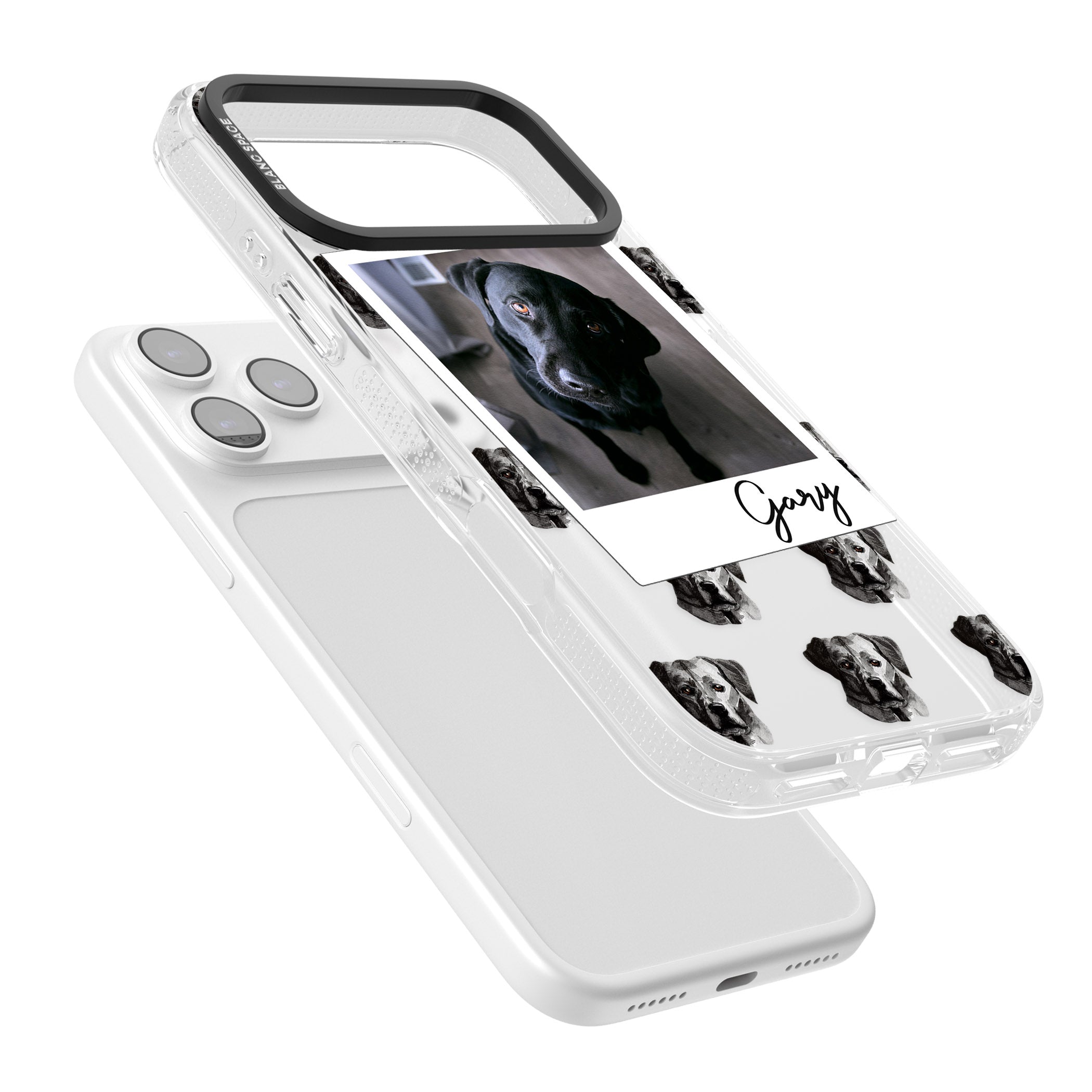 Personalised Black Labrador Instant Camera Photo iPhone 17 Pro Max Impact Air Clear Phone Case Colours