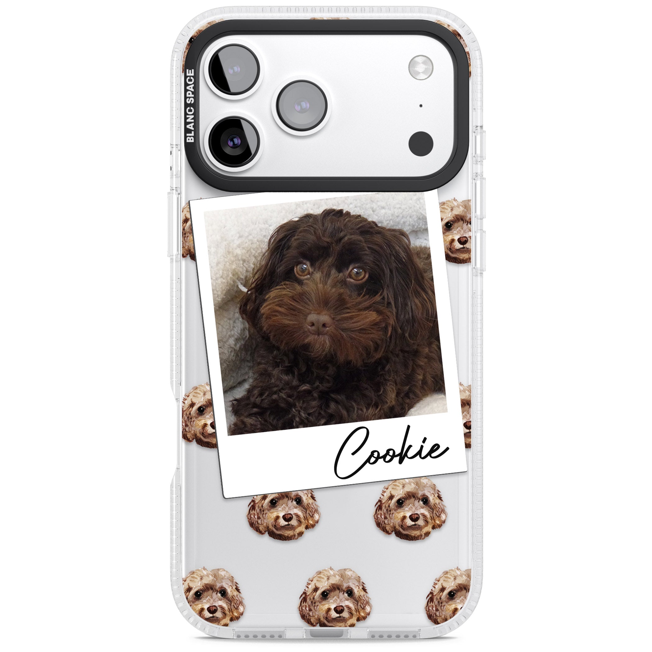 Personalised Brown Cockapoo Instant Camera Photo iPhone 17 Pro Max Impact Air Clear Phone Case