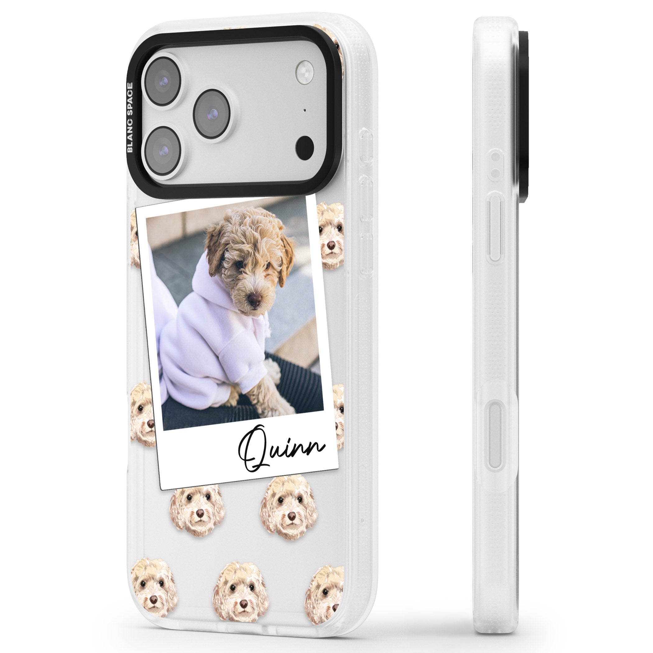 Personalised Cream Cockapoo Instant Camera Photo iPhone 17 Pro Max Impact Air Clear Phone Case Side Profile