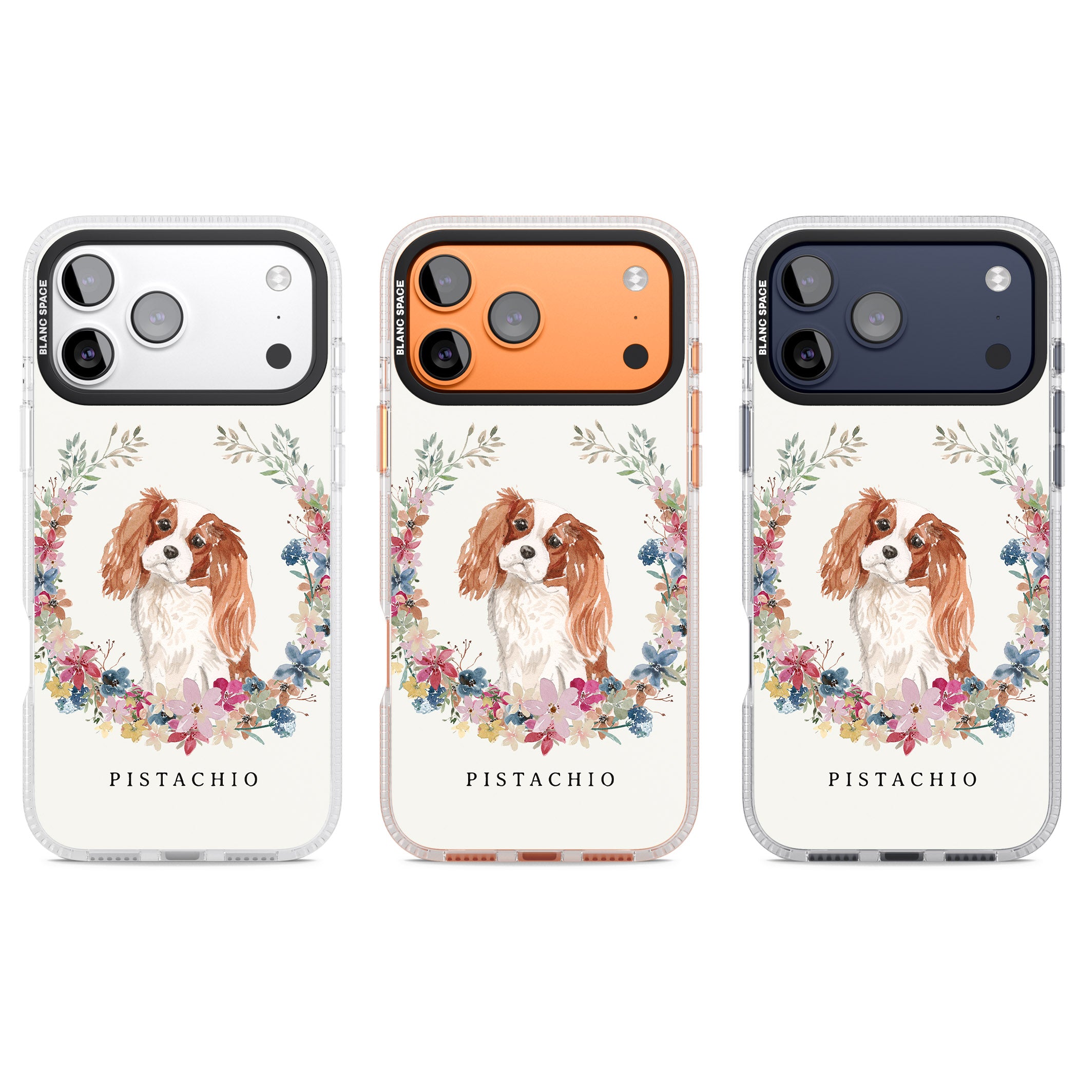 Personalised Cavalier King Charles Floral Portrait iPhone 17 Pro Impact Air Clear Phone Case APT Impact Protection