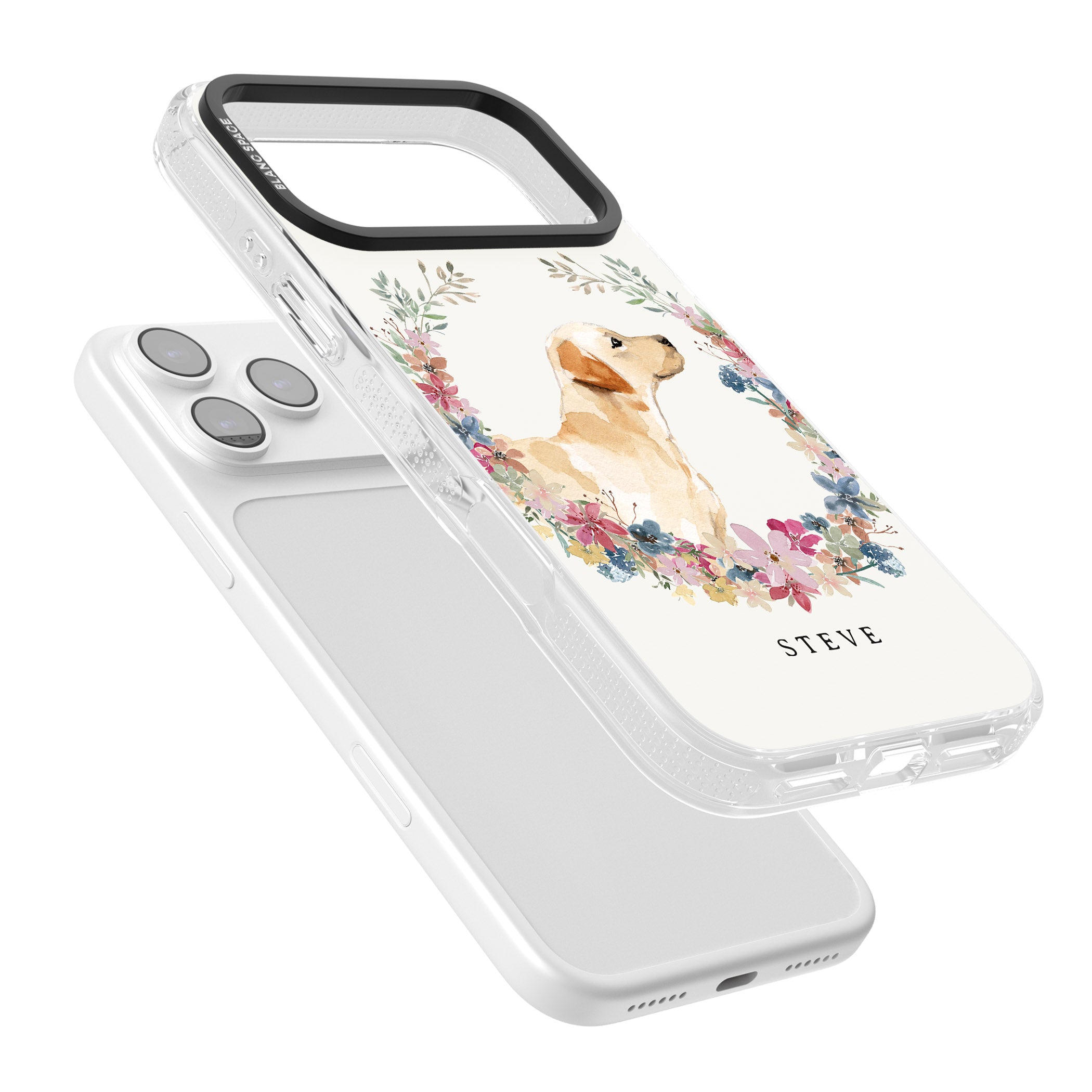 Personalised Yellow Labrador Floral Portrait iPhone 17 Pro Max Impact Air Clear Phone Case Colours