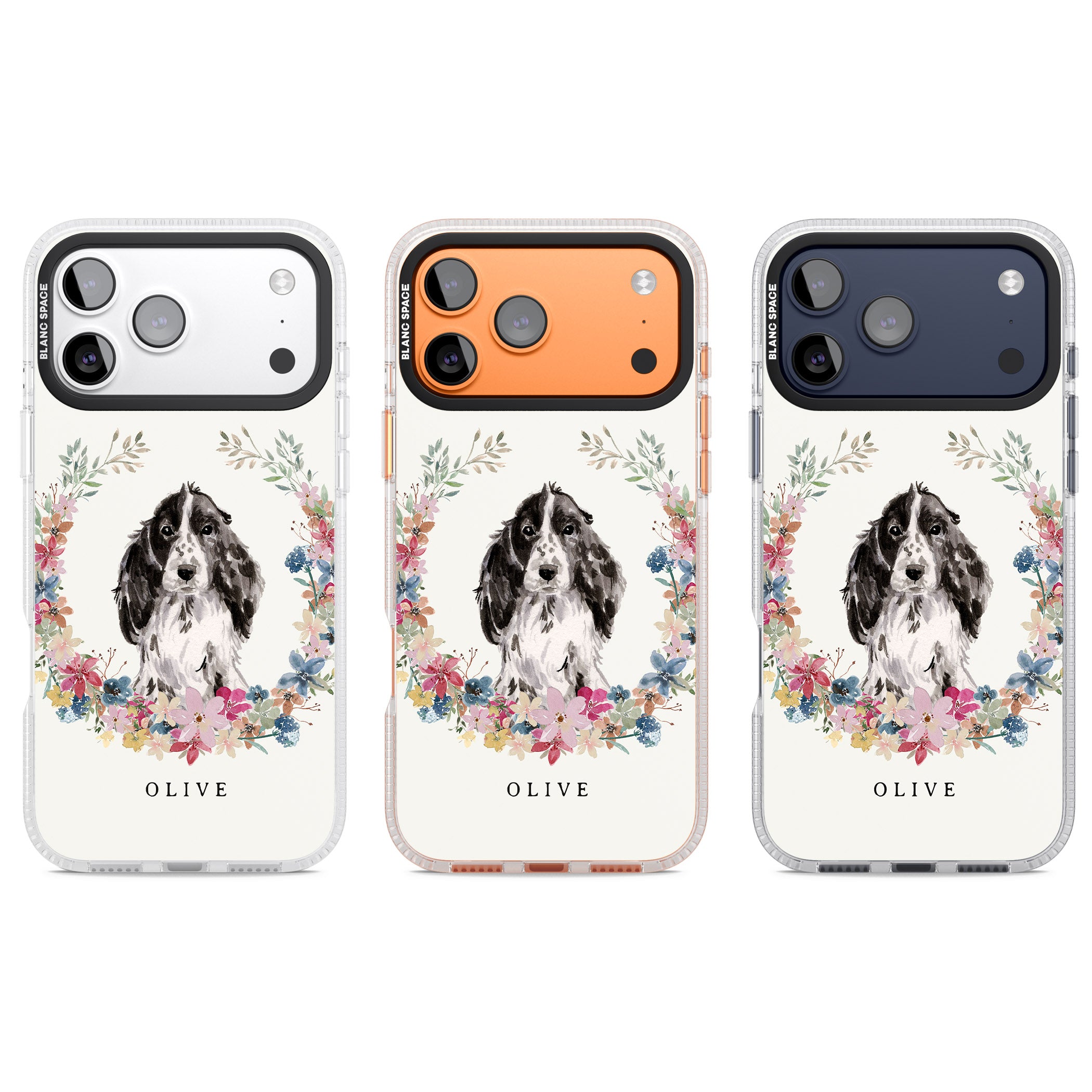 Personalised Black Cocker Spaniel Floral Portrait iPhone 17 Pro Impact Air Clear Phone Case APT Impact Protection