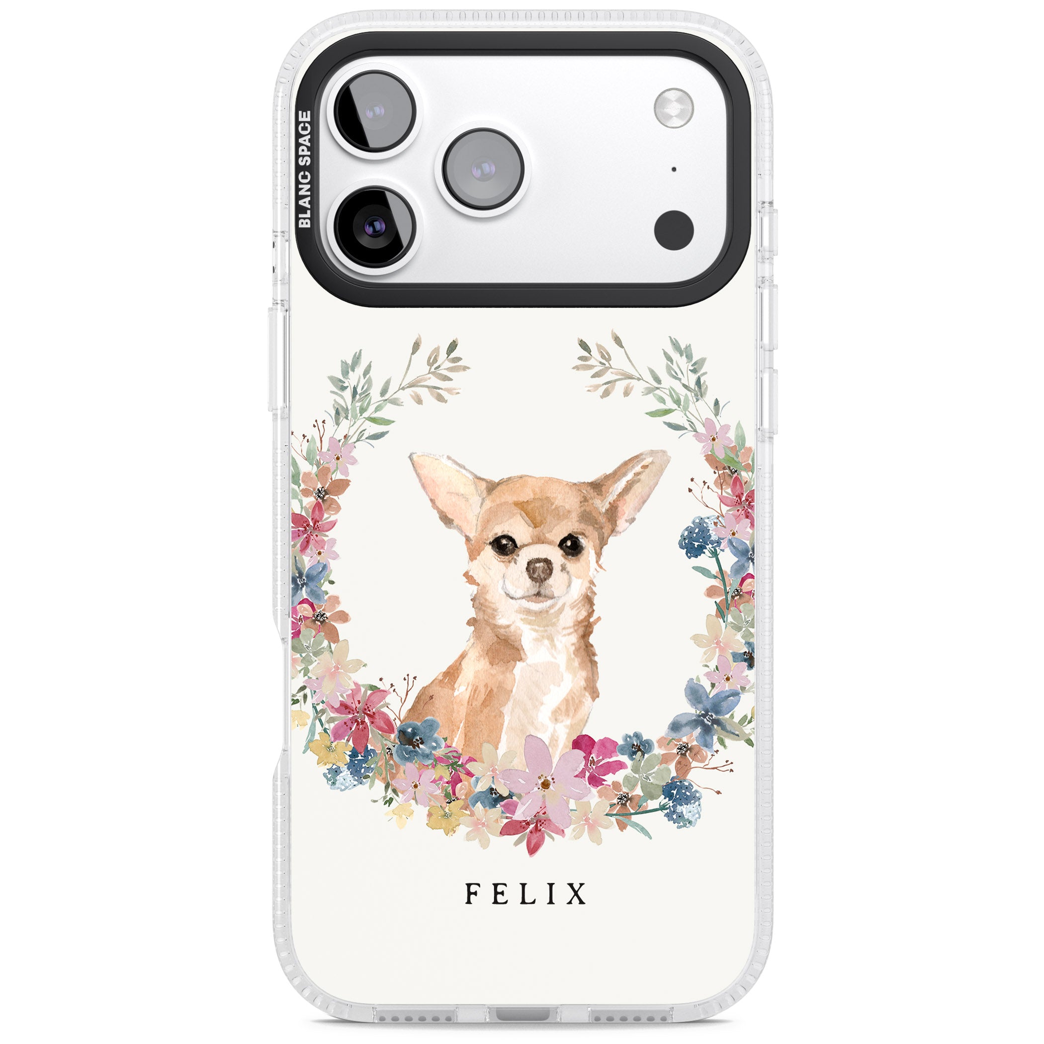 Personalised Chihuahua Floral Portrait iPhone 17 Pro Max Impact Air Clear Phone Case