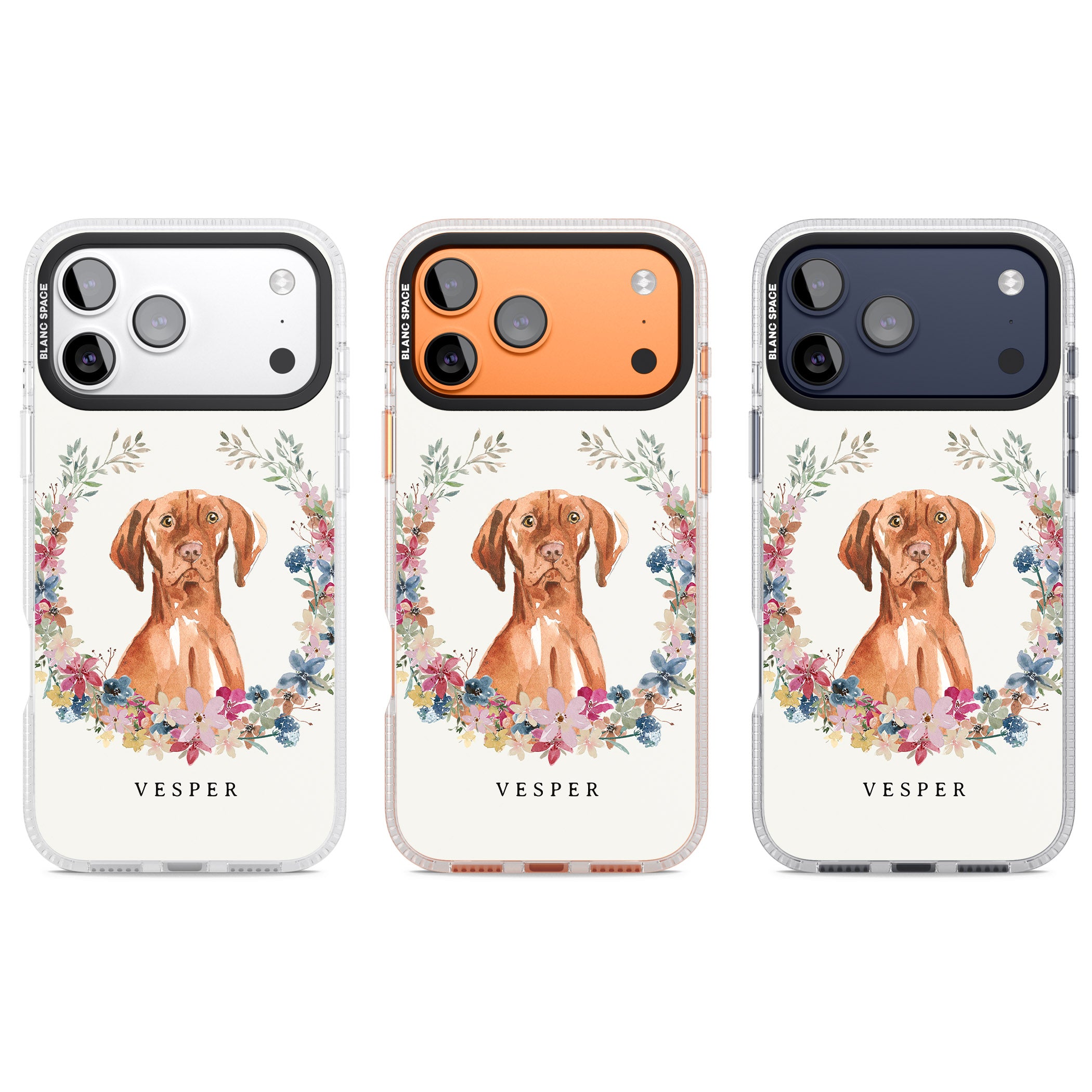 Personalised Hungarian Vizsla Floral Portrait iPhone 17 Pro Impact Air Clear Phone Case APT Impact Protection