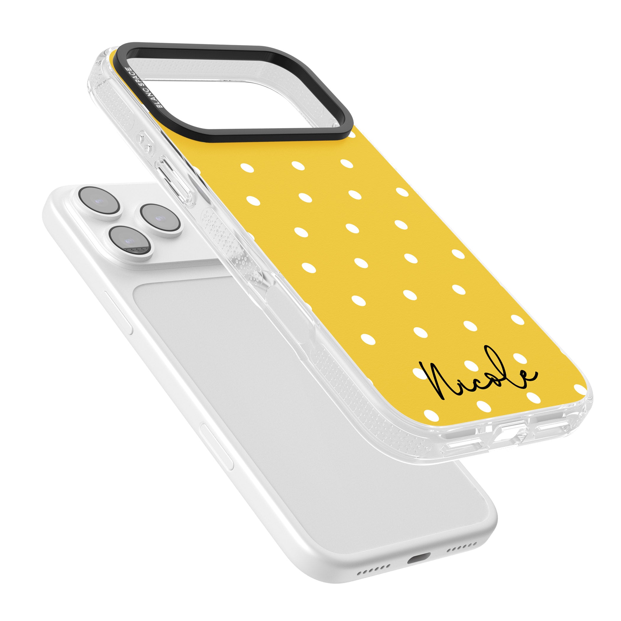 Personalised Yellow Polka Dot iPhone 17 Pro Max Impact Air Clear Phone Case Colours