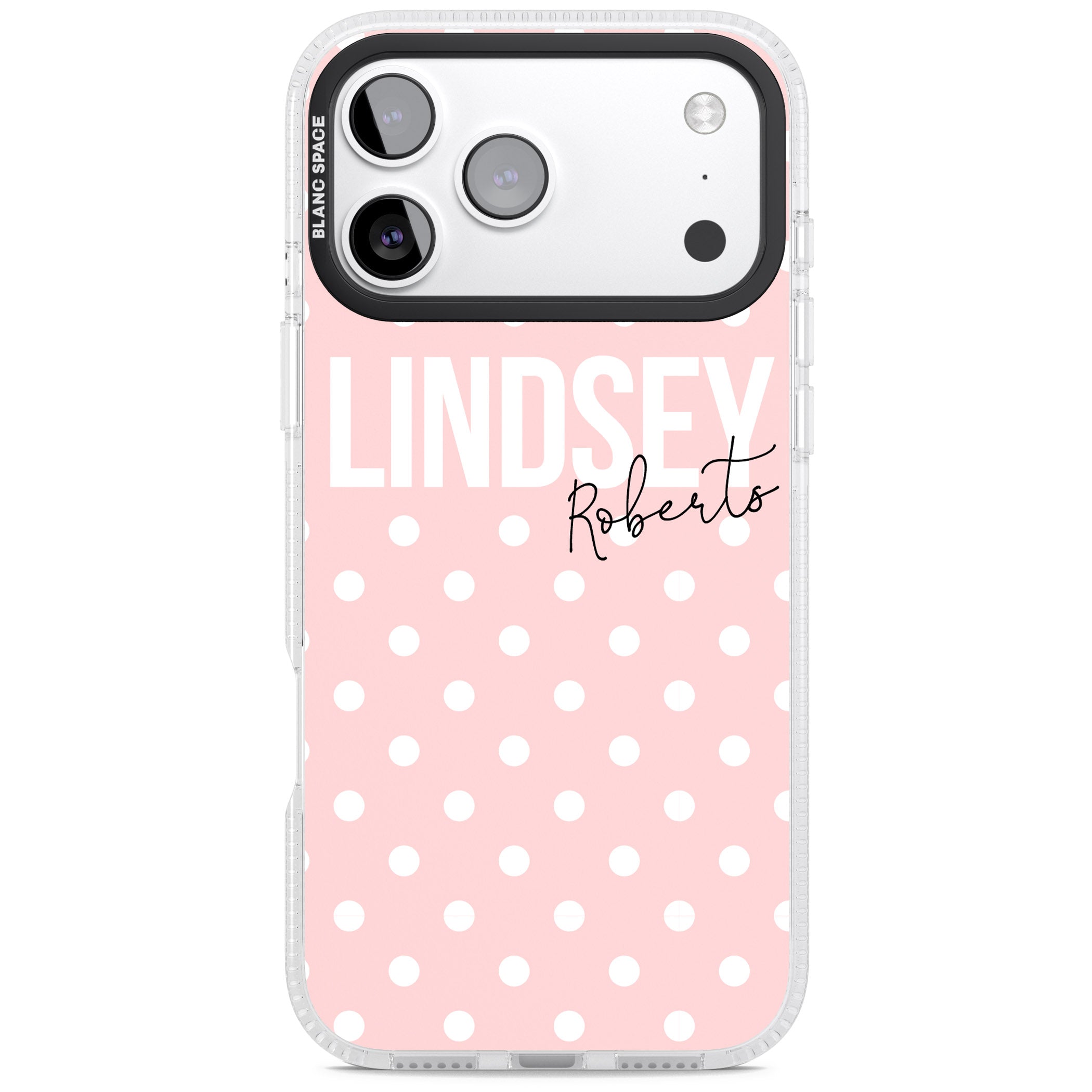 Personalised Pink Polka iPhone 17 Pro Max Impact Air Clear Phone Case