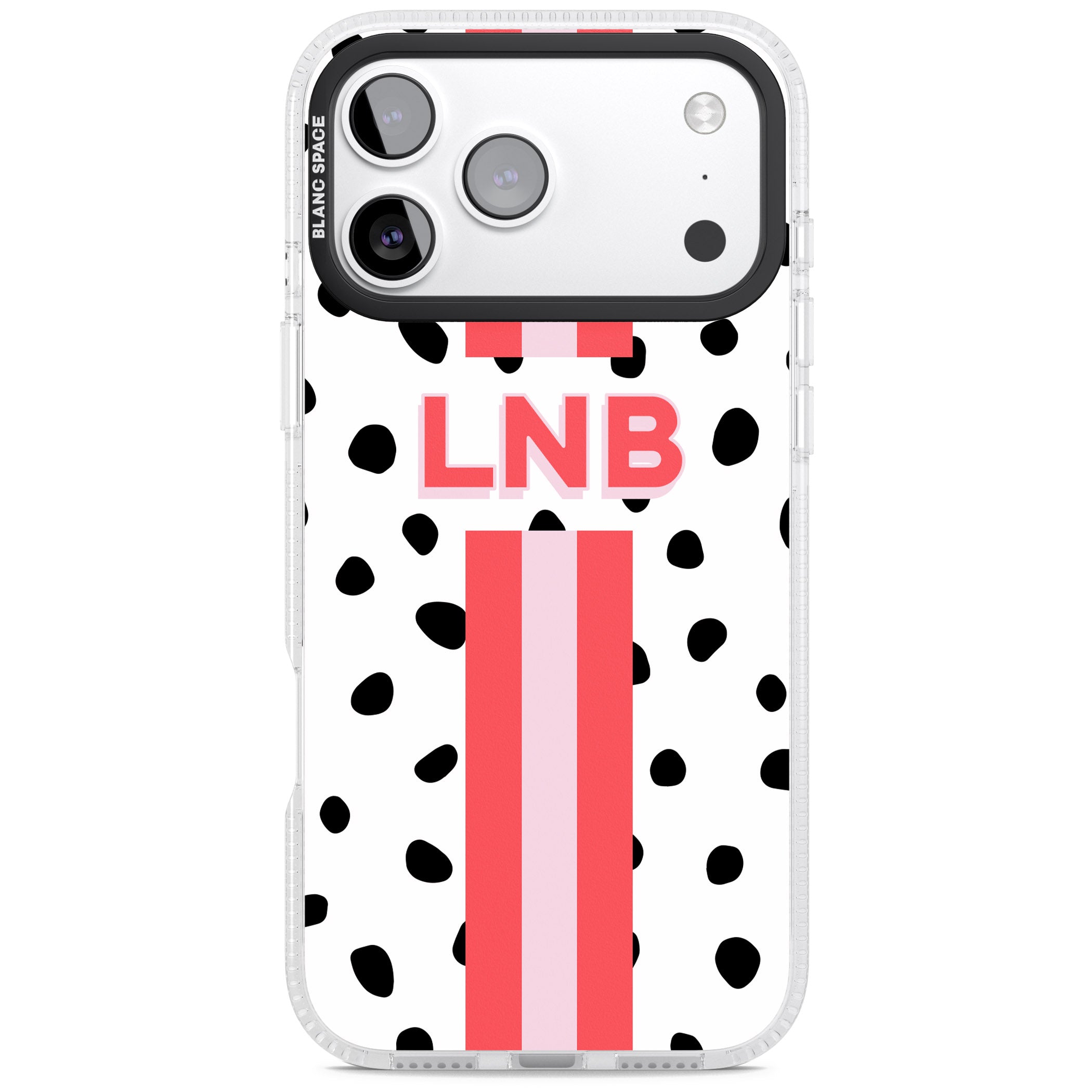 Personalised Polka & Pink Stripe iPhone 17 Pro Max Impact Air Clear Phone Case