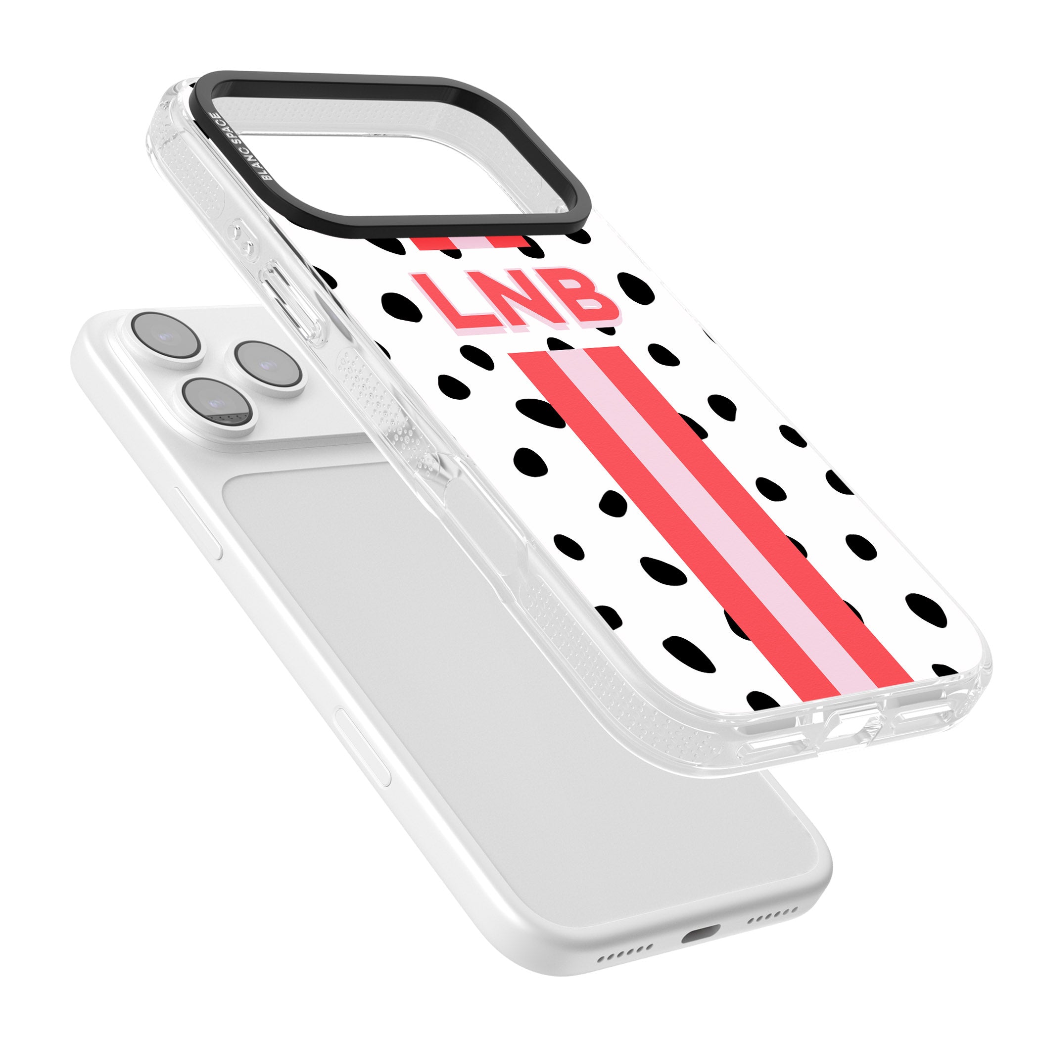 Personalised Polka & Pink Stripe iPhone 17 Pro Max Impact Air Clear Phone Case Colours